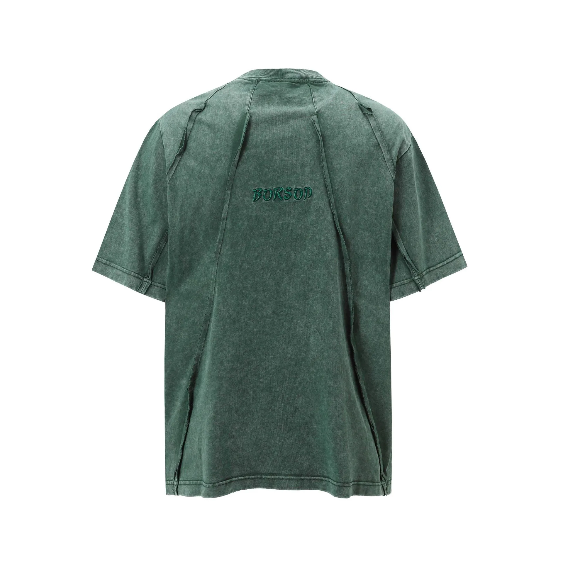 Jiayiku Men's  Summer New American Retro Trendy Brand Heavy Washed Rough Edge Stitching T-Shirt Short Sleeve Men display picture 8