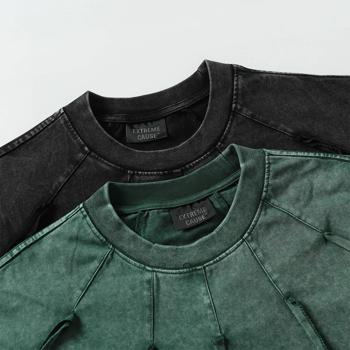 Jiayiku Men's  Summer New American Retro Trendy Brand Heavy Washed Rough Edge Stitching T-Shirt Short Sleeve Men display picture 9