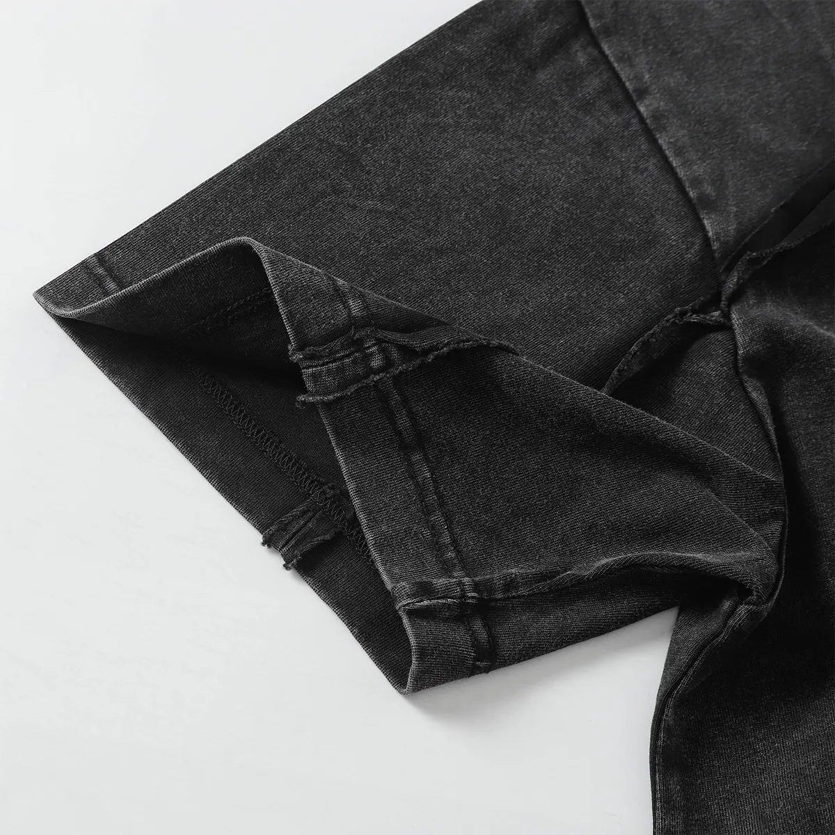 Jiayiku Men's  Summer New American Retro Trendy Brand Heavy Washed Rough Edge Stitching T-Shirt Short Sleeve Men display picture 12