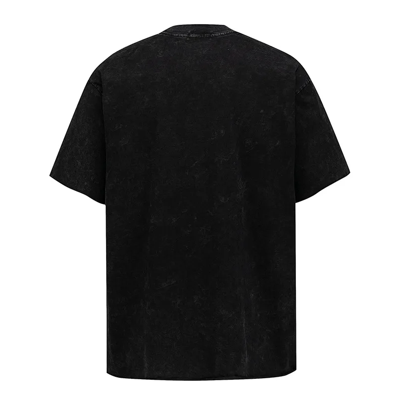 Jiayi Library Men's  Summer American Motorcycle Style Color-block Sweatshirt Year Of The Snake Theme Washed Short-sleeved T-shirt Men display picture 2