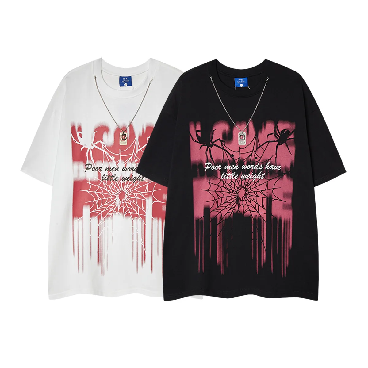 Jiayiku Men's  Summer American Street Hip Hop Fashion Brand Necklace Tee Dark Spider Print T-shirt Short Sleeve display picture 2
