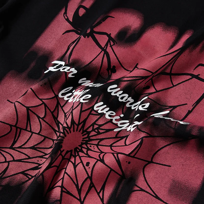 Jiayiku Men's  Summer American Street Hip Hop Fashion Brand Necklace Tee Dark Spider Print T-shirt Short Sleeve display picture 10