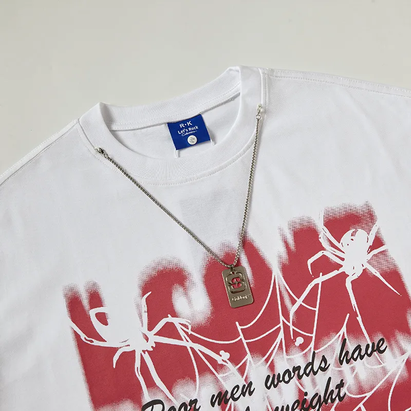 Jiayiku Men's  Summer American Street Hip Hop Fashion Brand Necklace Tee Dark Spider Print T-shirt Short Sleeve display picture 17