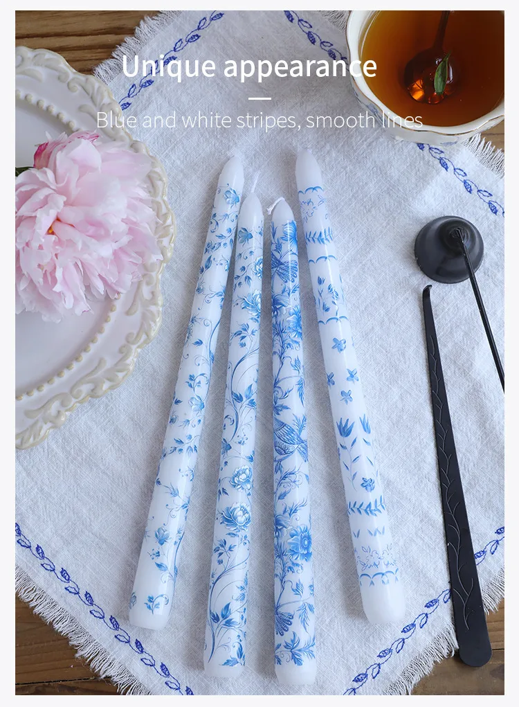 25cm Blue And White Porcelain Rod Wax Scented Candle Chinese Romantic Candlelight Dinner Wedding Holiday Household Smokeless Candle display picture 3