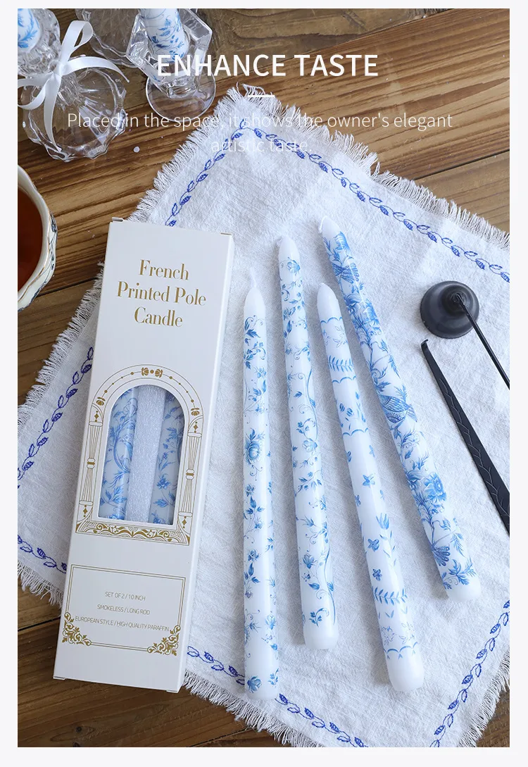 25cm Blue And White Porcelain Rod Wax Scented Candle Chinese Romantic Candlelight Dinner Wedding Holiday Household Smokeless Candle display picture 4
