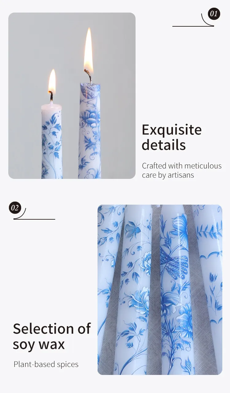 25cm Blue And White Porcelain Rod Wax Scented Candle Chinese Romantic Candlelight Dinner Wedding Holiday Household Smokeless Candle display picture 5