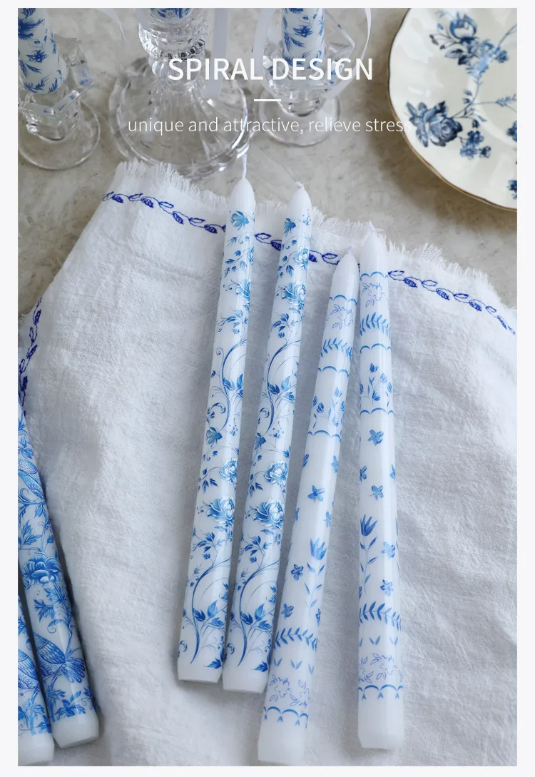 25cm Blue And White Porcelain Rod Wax Scented Candle Chinese Romantic Candlelight Dinner Wedding Holiday Household Smokeless Candle display picture 6
