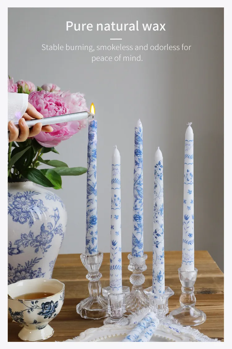 25cm Blue And White Porcelain Rod Wax Scented Candle Chinese Romantic Candlelight Dinner Wedding Holiday Household Smokeless Candle display picture 7