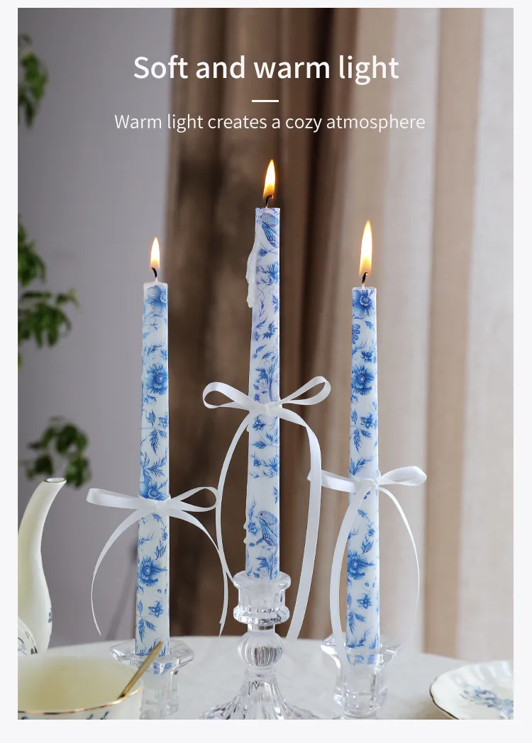 25cm Blue And White Porcelain Rod Wax Scented Candle Chinese Romantic Candlelight Dinner Wedding Holiday Household Smokeless Candle display picture 8