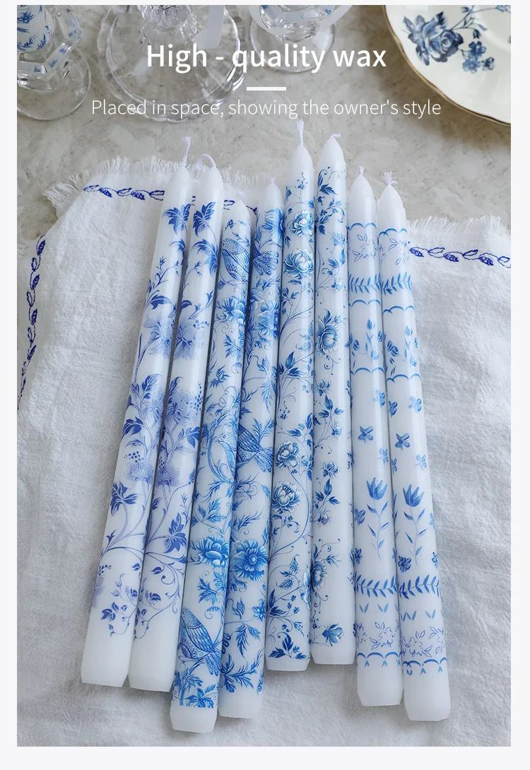 25cm Blue And White Porcelain Rod Wax Scented Candle Chinese Romantic Candlelight Dinner Wedding Holiday Household Smokeless Candle display picture 9