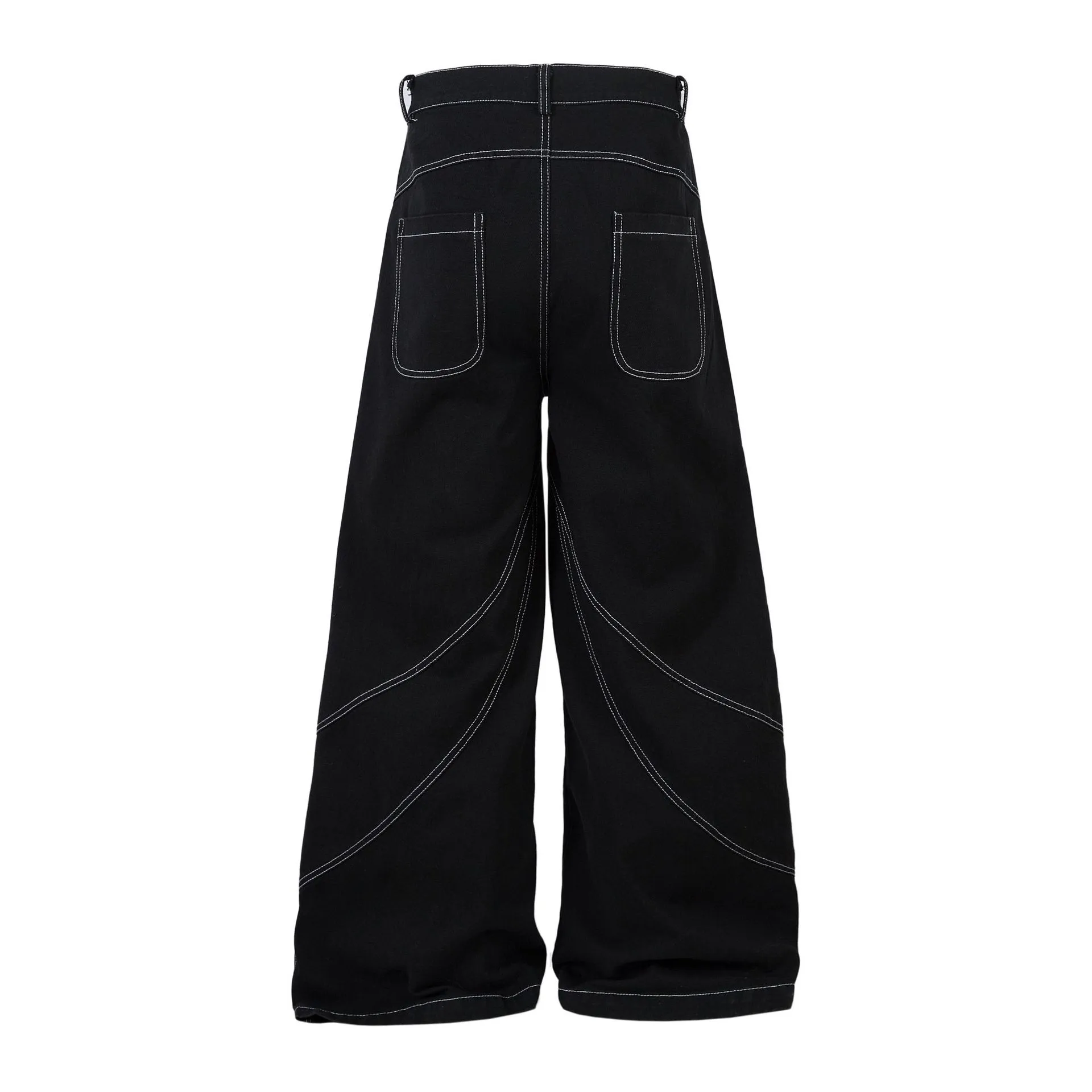 Spring  High Street RO Wind Structure Split Flame Embroidery Washed Primary Color Jeans Loose Wide Leg Pants display picture 5