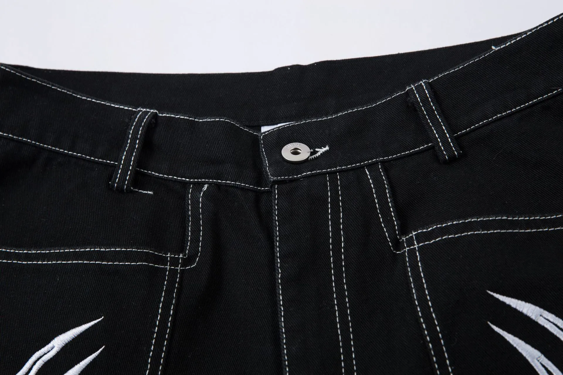 Spring  High Street RO Wind Structure Split Flame Embroidery Washed Primary Color Jeans Loose Wide Leg Pants display picture 22