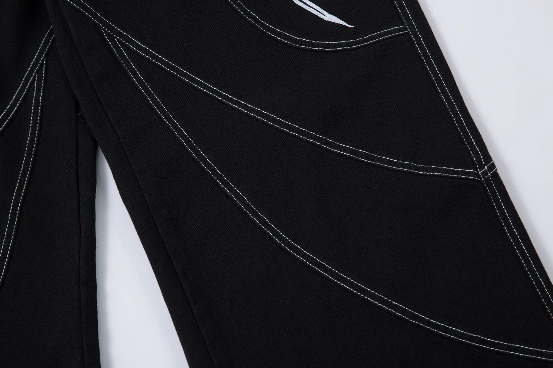 Spring  High Street RO Wind Structure Split Flame Embroidery Washed Primary Color Jeans Loose Wide Leg Pants display picture 24