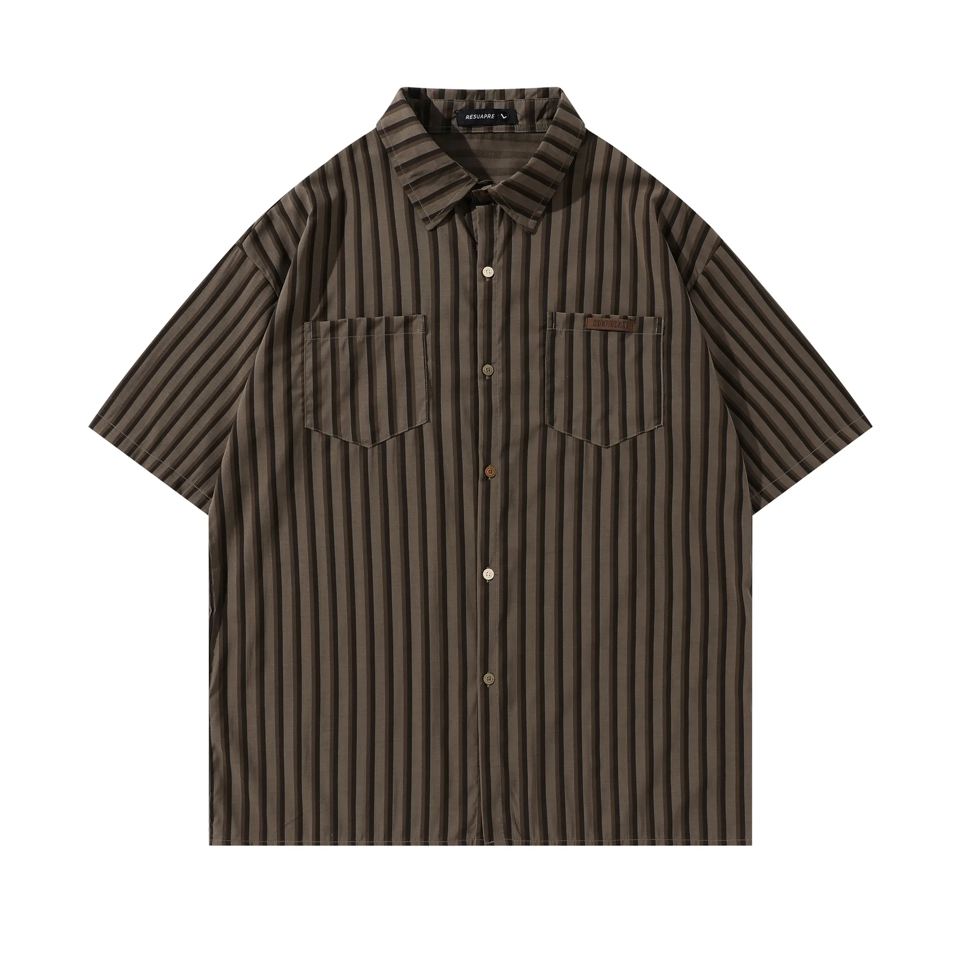 Jiayi Library Men's  Summer New American Retro Cleanfit Striped Shirt Antique Short-sleeved Shirt display picture 3