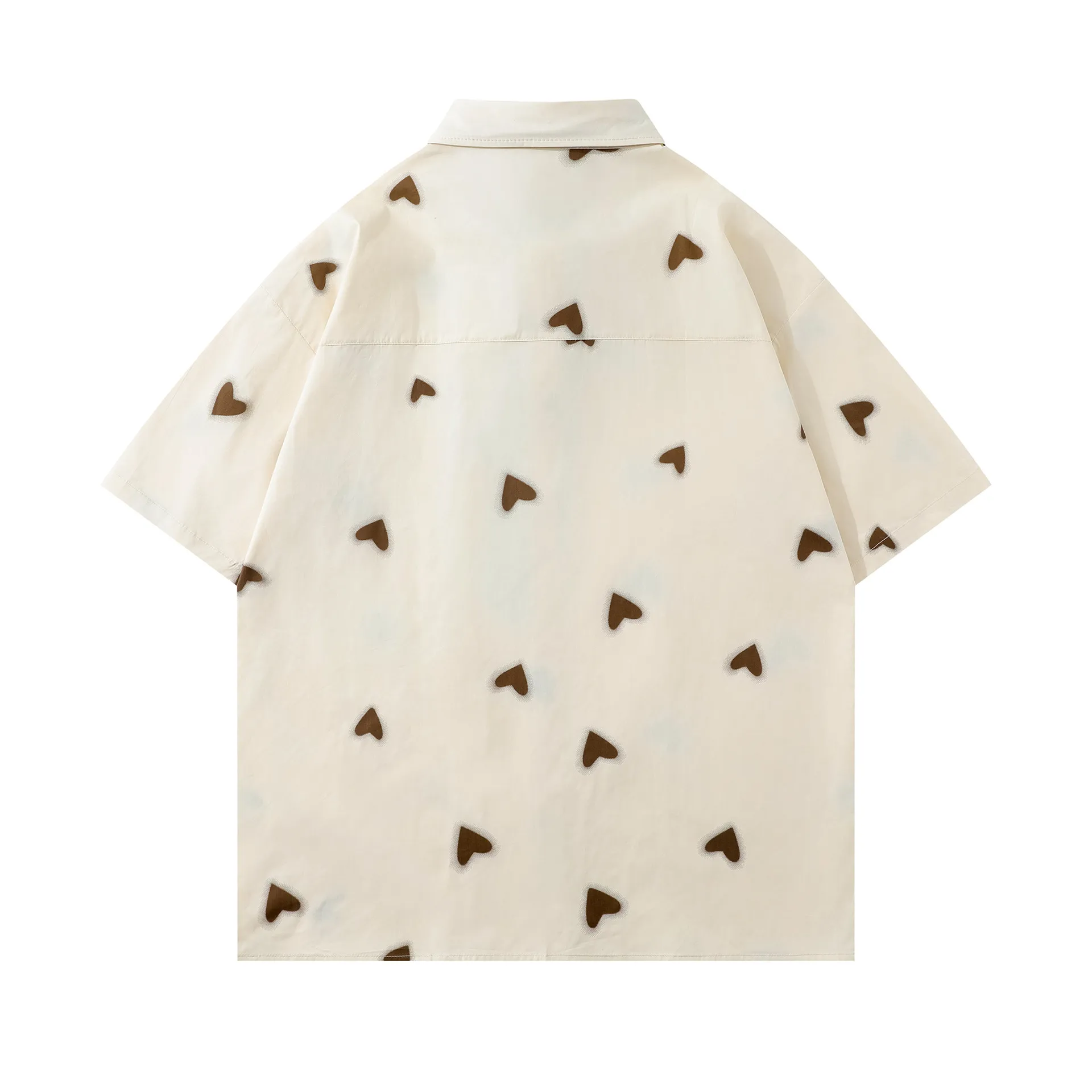 Jiayiku Men's  Summer New American Style Antique Fashion Brand Heart-shaped Printed Casual Shirt Short-sleeved For Men And Women display picture 4