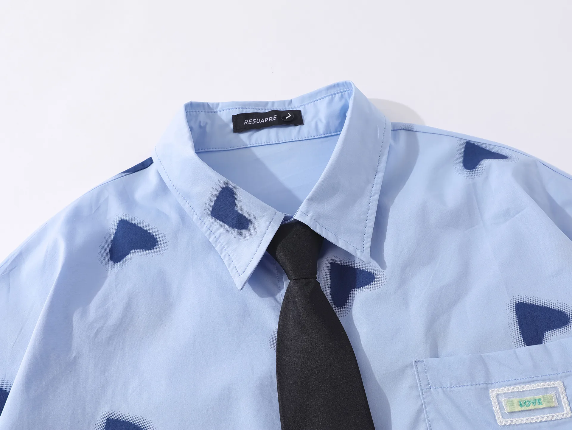 Jiayiku Men's  Summer New American Style Antique Fashion Brand Heart-shaped Printed Casual Shirt Short-sleeved For Men And Women display picture 8