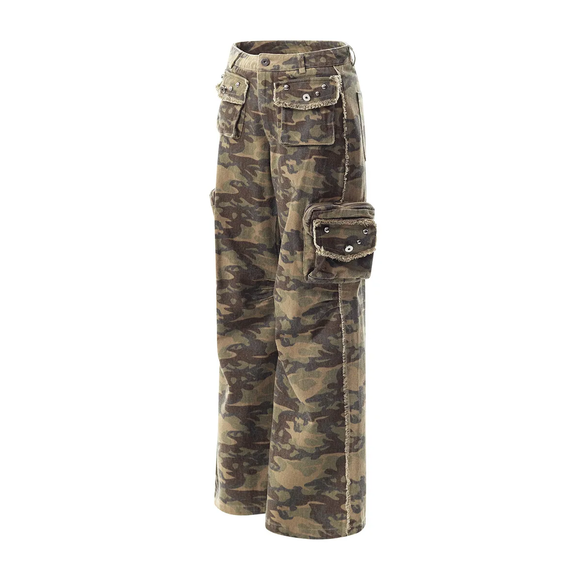 Spring  High Street Vibe Camouflage Fodgy Jeans Micro-washed Rough Edge Multi-pocket Casual Trousers display picture 4