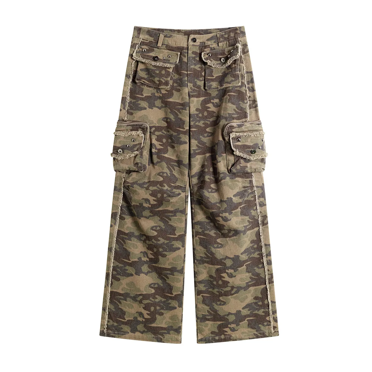 Spring  High Street Vibe Camouflage Fodgy Jeans Micro-washed Rough Edge Multi-pocket Casual Trousers display picture 6
