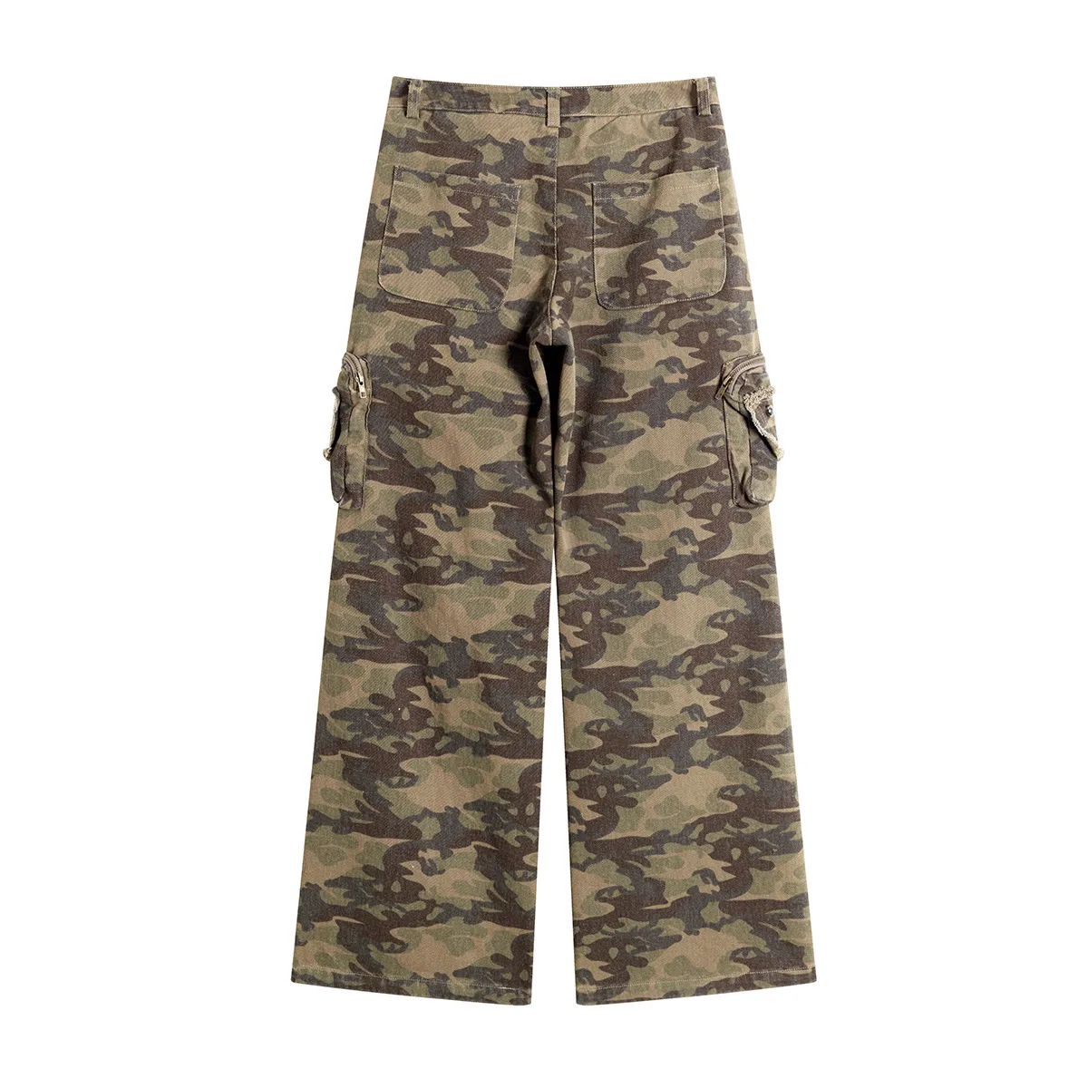 Spring  High Street Vibe Camouflage Fodgy Jeans Micro-washed Rough Edge Multi-pocket Casual Trousers display picture 7
