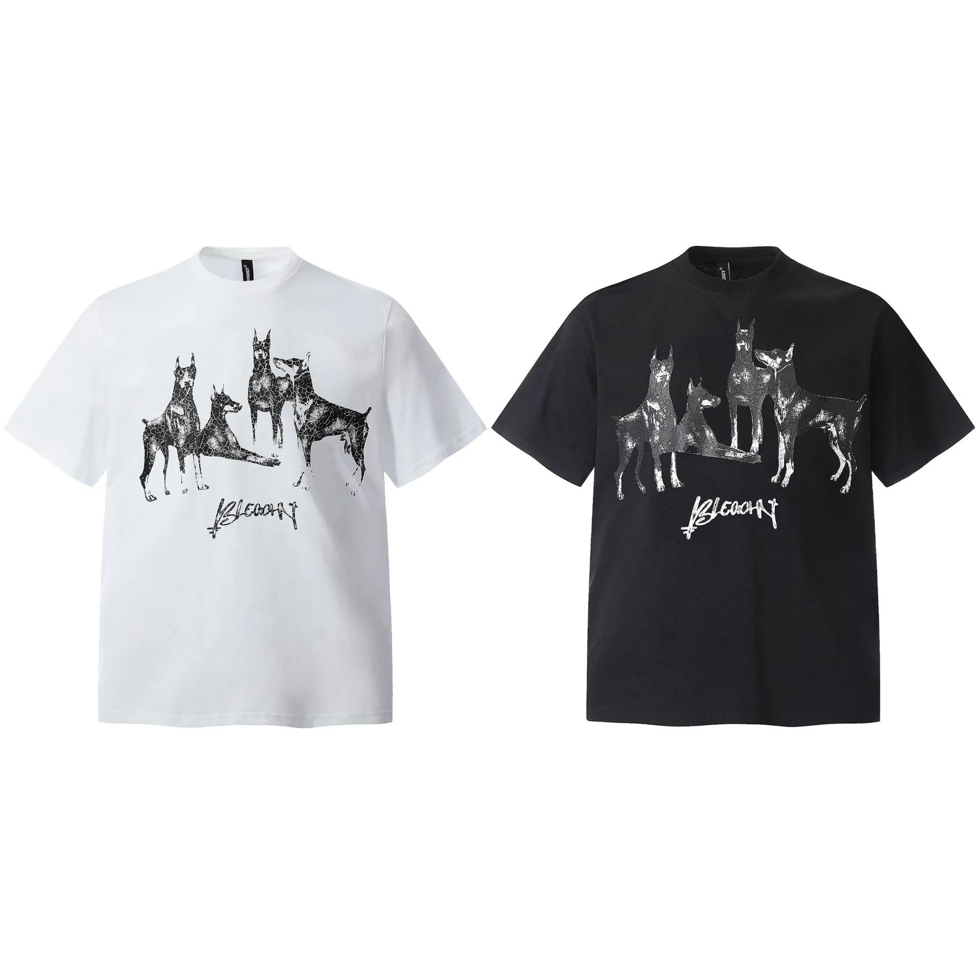 Jiayiku Men's  Summer American Street Hip Hop Fashion Brand Tee Diablo Doberman Printed T-Shirt Short Sleeve display picture 2