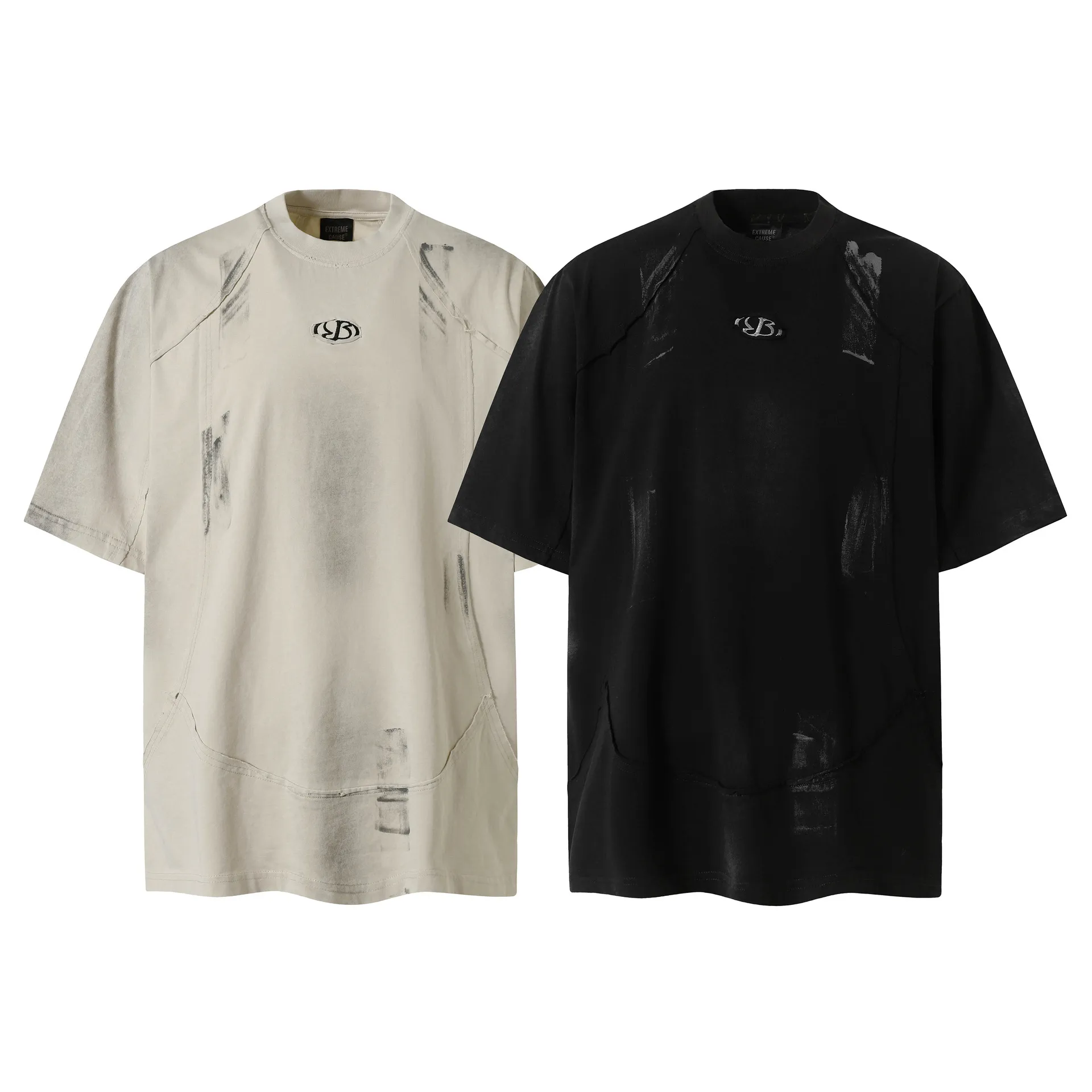 Jiayiku Men's  Summer New American Retro Fashion Brand Heavy Washing Personalized Graffiti Stitching T-Shirt Short Sleeve display picture 2