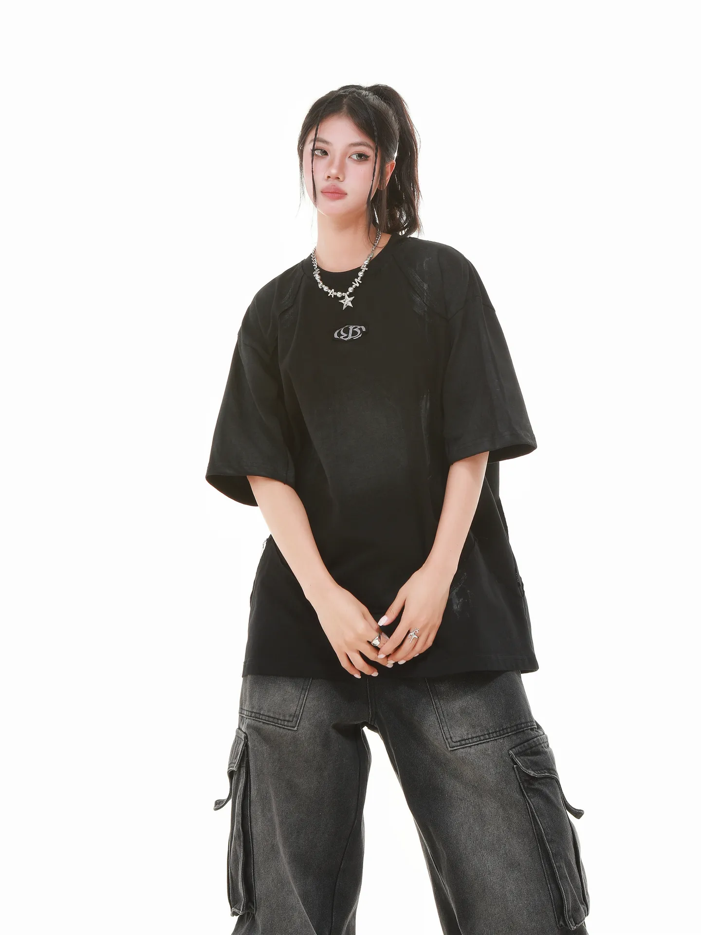 Jiayiku Men's  Summer New American Retro Fashion Brand Heavy Washing Personalized Graffiti Stitching T-Shirt Short Sleeve display picture 10