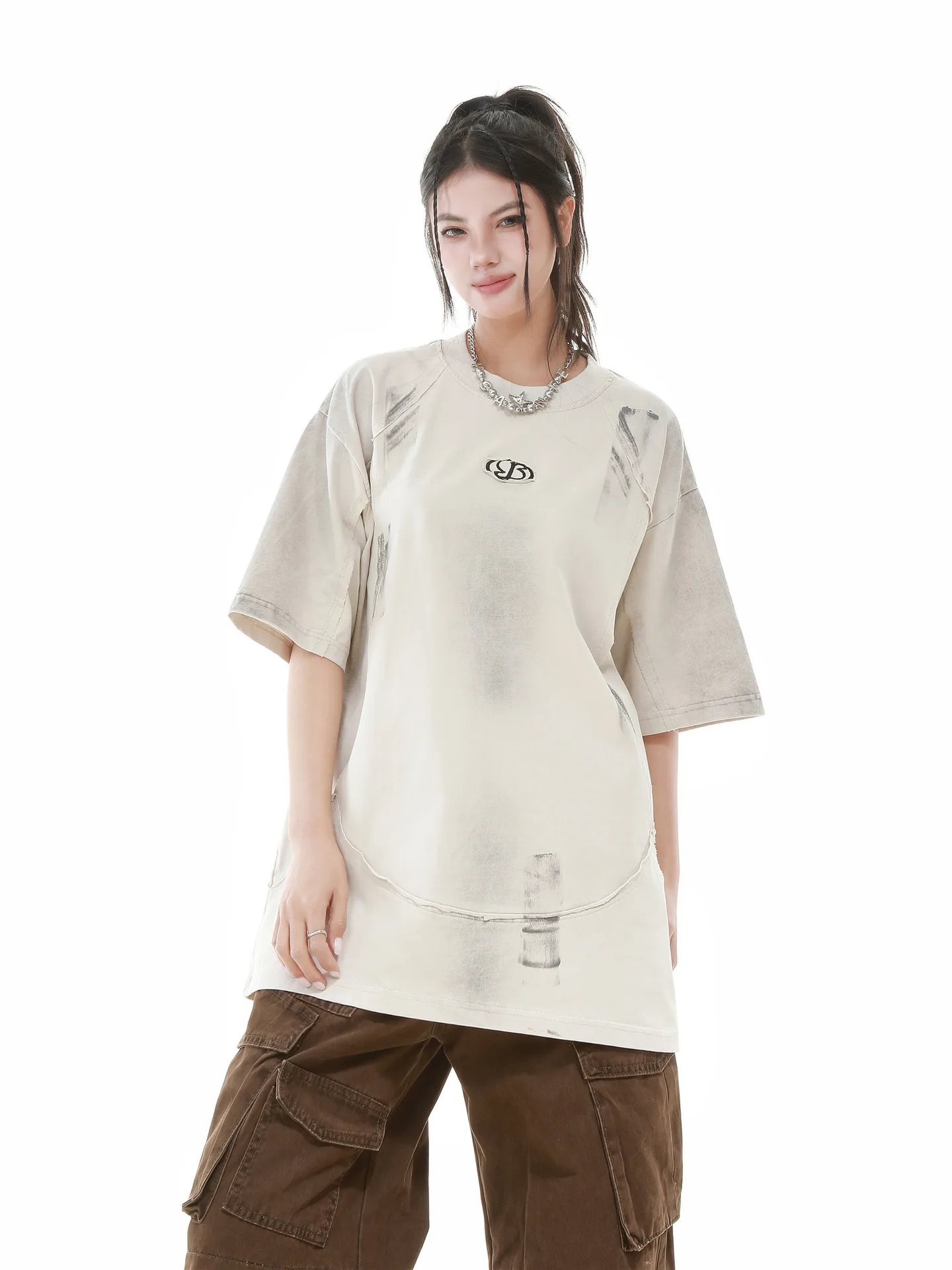 Jiayiku Men's  Summer New American Retro Fashion Brand Heavy Washing Personalized Graffiti Stitching T-Shirt Short Sleeve display picture 15