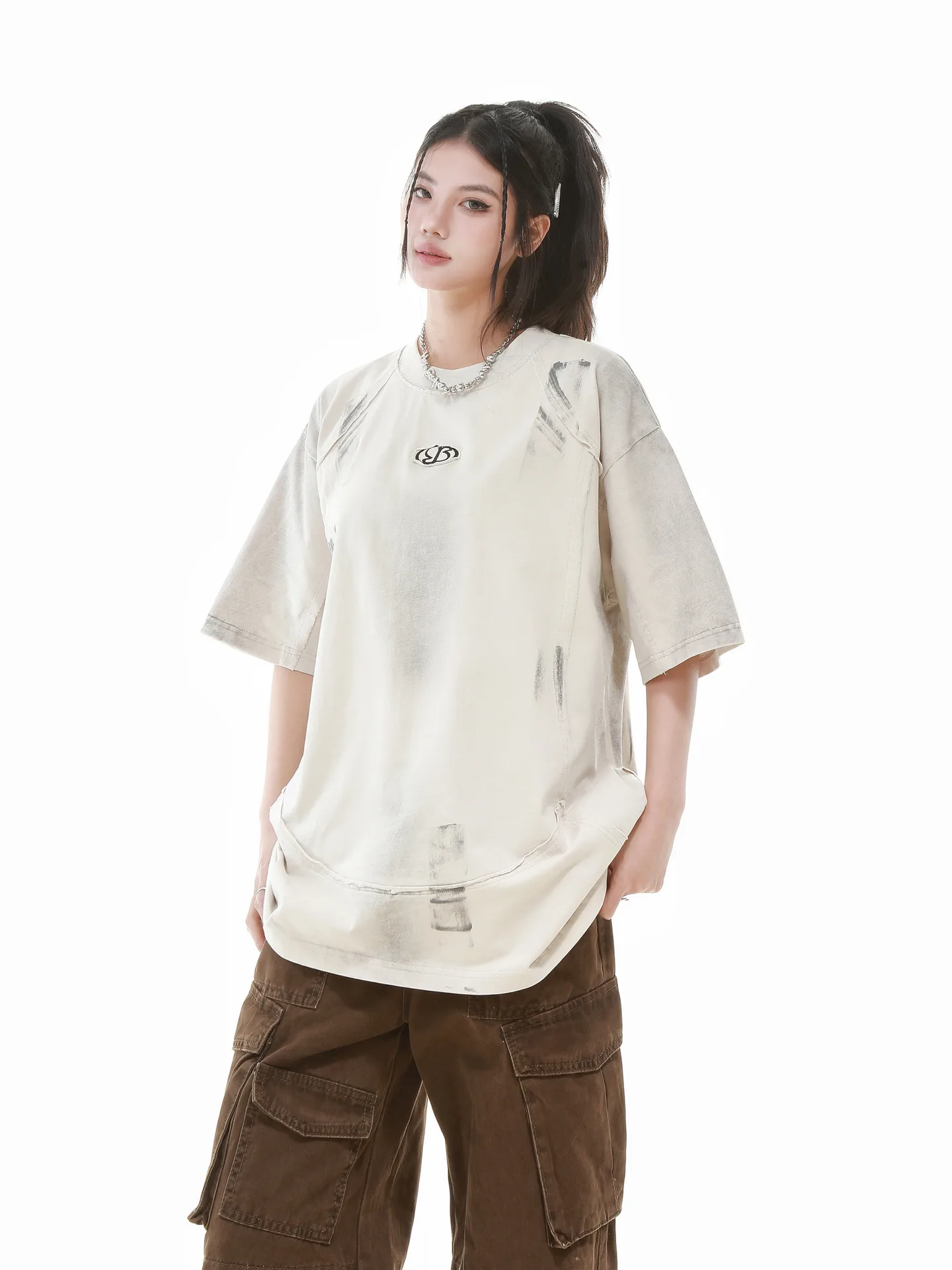 Jiayiku Men's  Summer New American Retro Fashion Brand Heavy Washing Personalized Graffiti Stitching T-Shirt Short Sleeve display picture 16