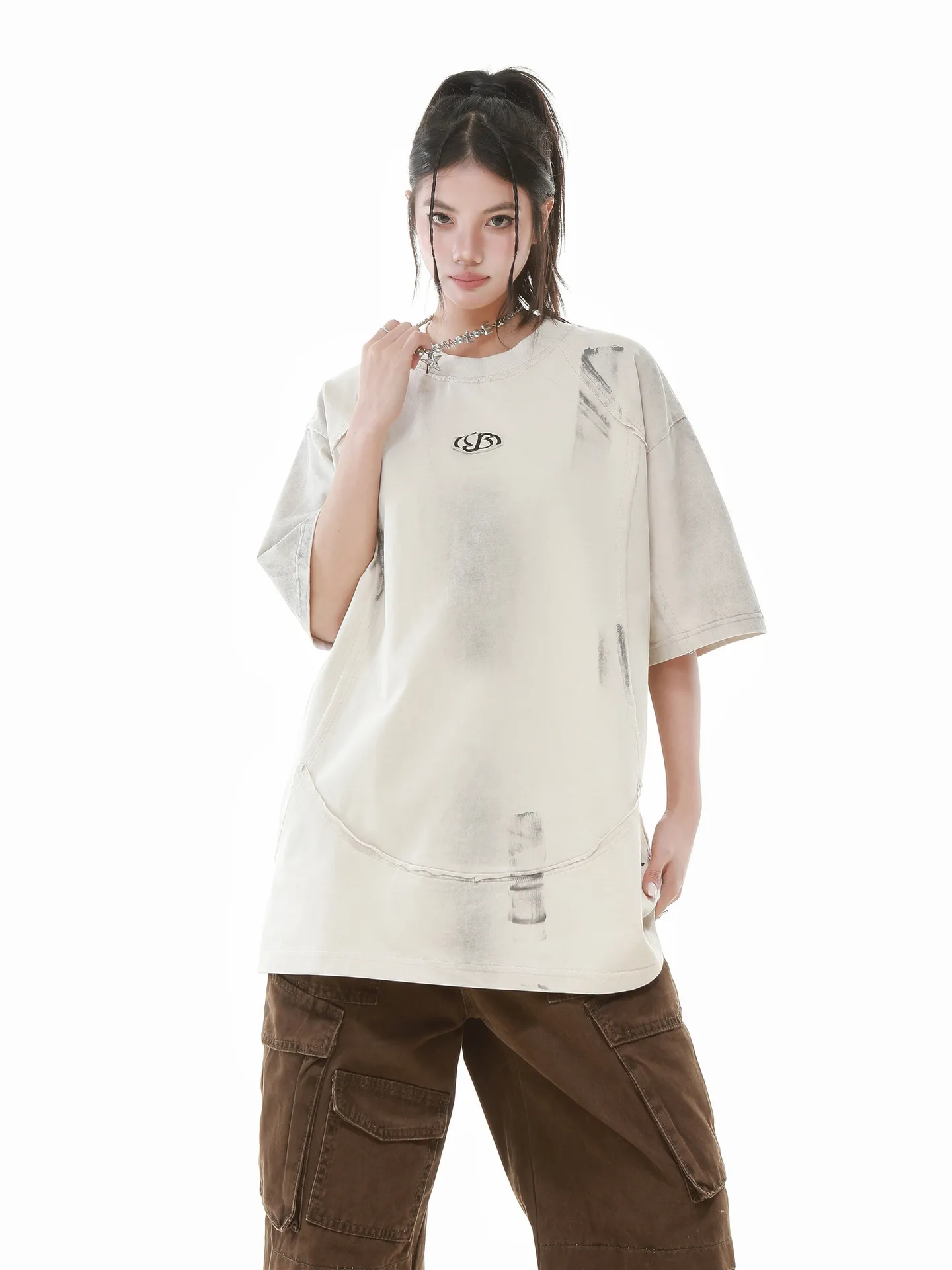 Jiayiku Men's  Summer New American Retro Fashion Brand Heavy Washing Personalized Graffiti Stitching T-Shirt Short Sleeve display picture 17