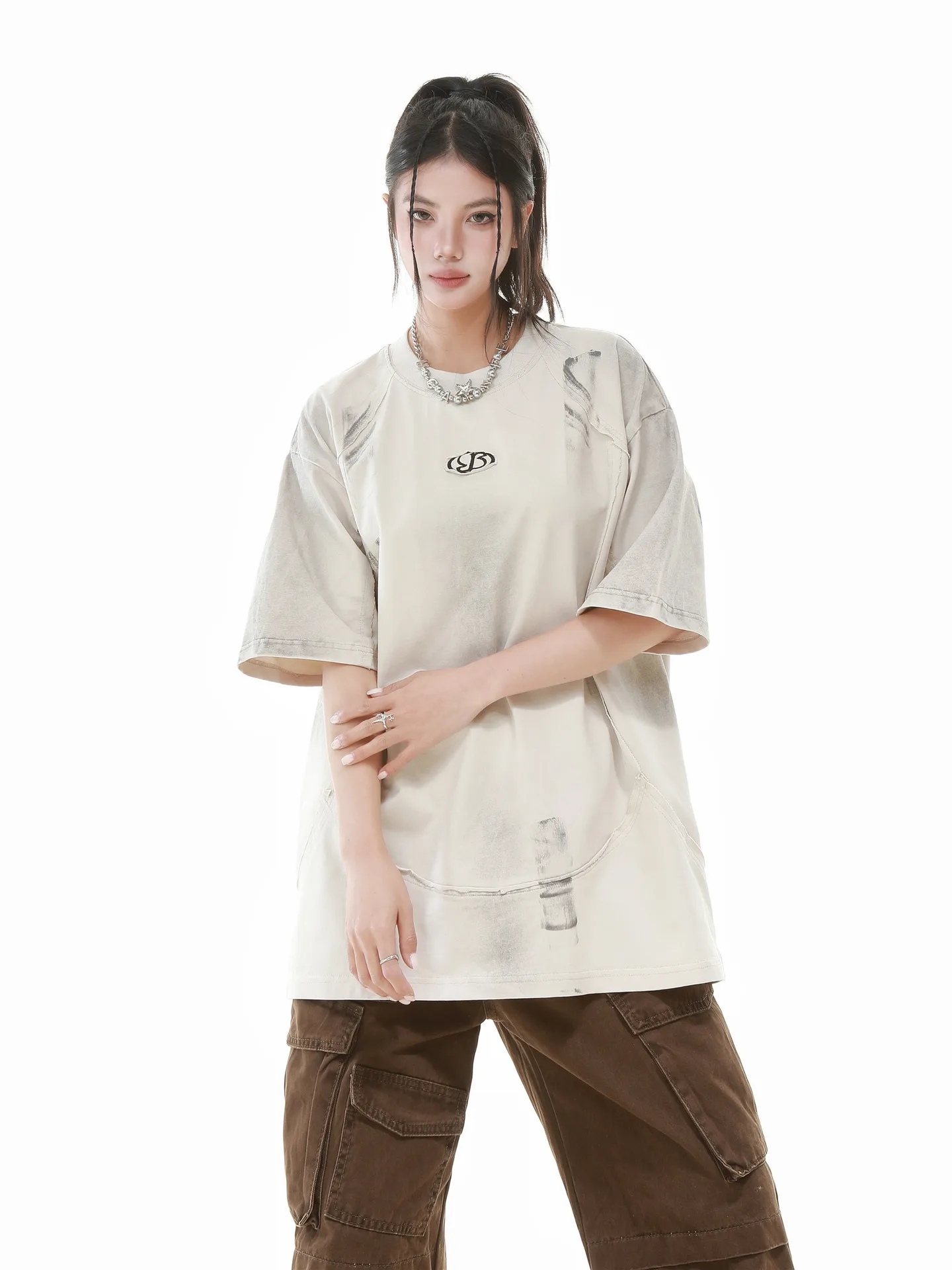 Jiayiku Men's  Summer New American Retro Fashion Brand Heavy Washing Personalized Graffiti Stitching T-Shirt Short Sleeve display picture 19