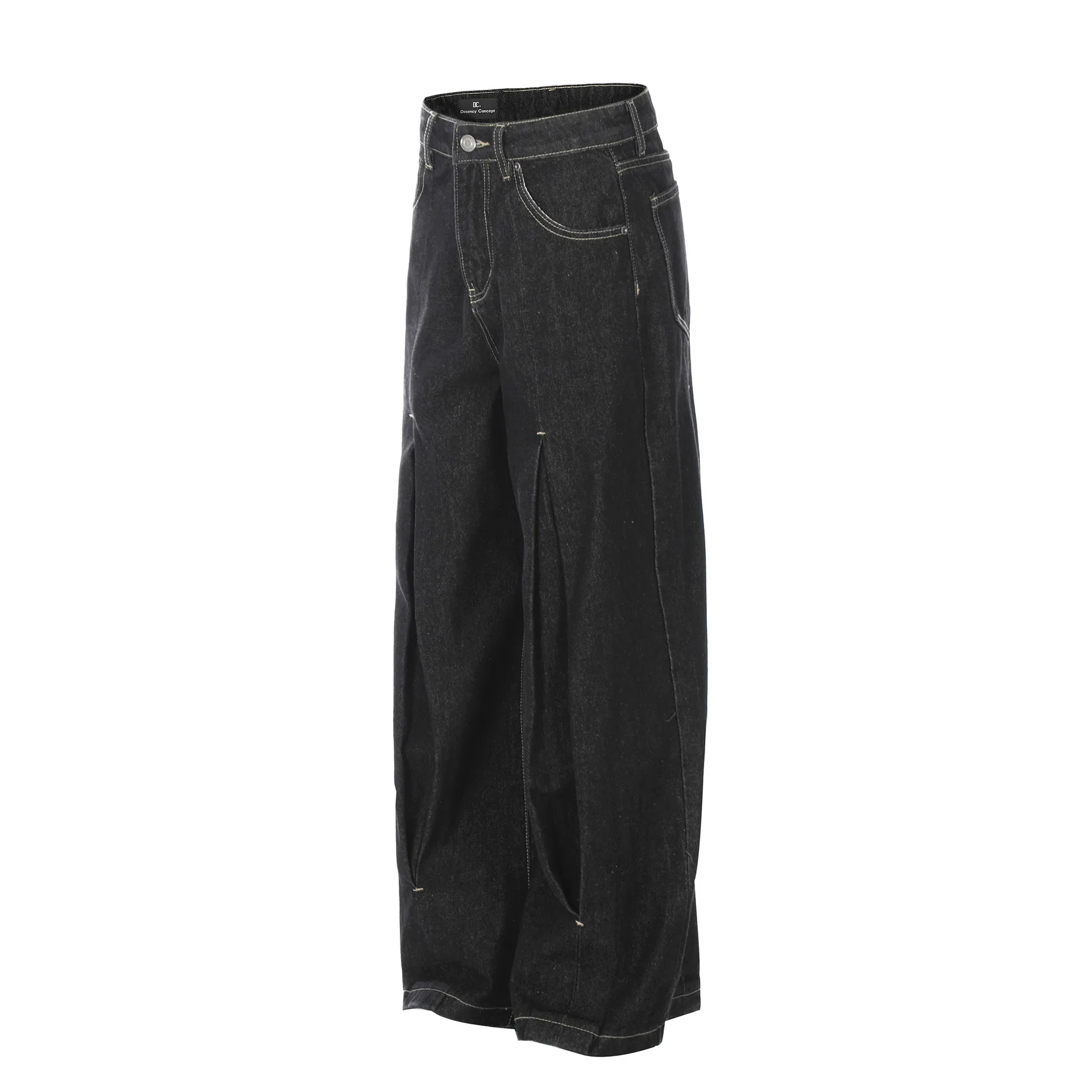 Jiayi Library Men's  New American Vintage Pleated Washed Jeans Men's And Women's Vibe Scimitar Wide Leg Pants display picture 4