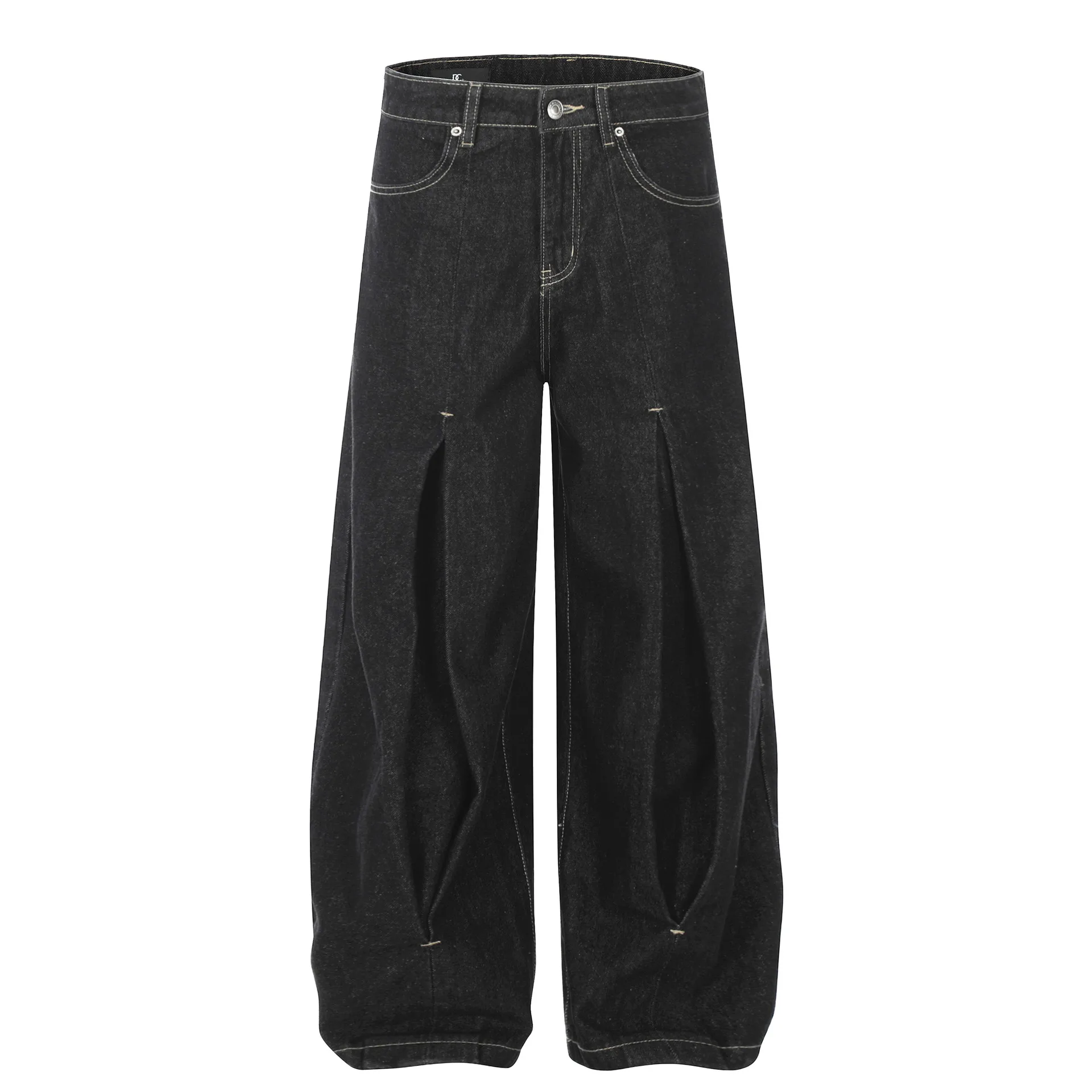 Jiayi Library Men's  New American Vintage Pleated Washed Jeans Men's And Women's Vibe Scimitar Wide Leg Pants display picture 3