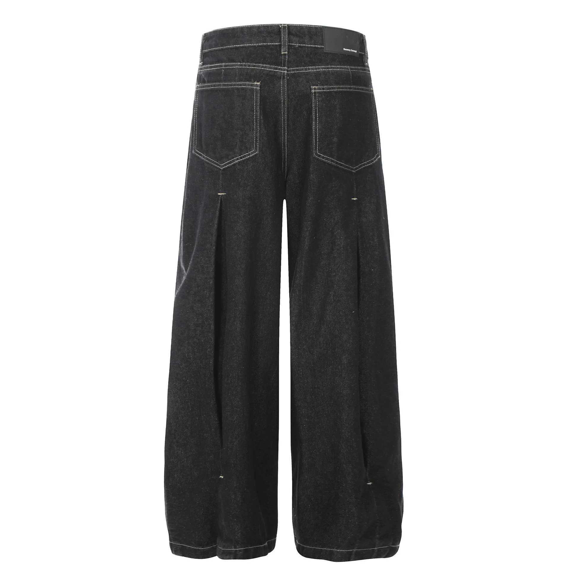 Jiayi Library Men's  New American Vintage Pleated Washed Jeans Men's And Women's Vibe Scimitar Wide Leg Pants display picture 5