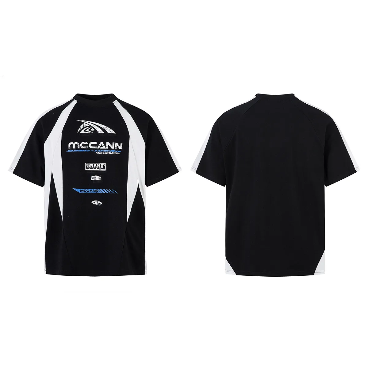 Jiayi Library Men's  Summer New American Jersey Sports Tee Locomotive Wind Coloring Stitching Short-sleeved T-shirt Men display picture 2