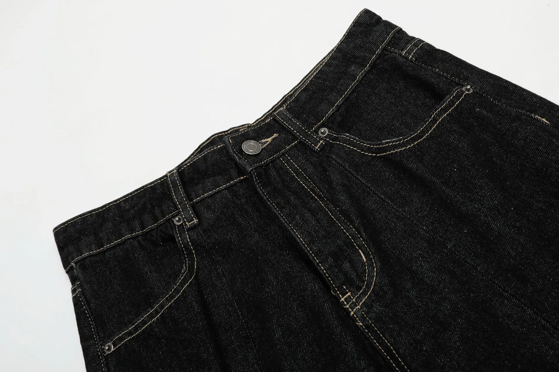 Jiayi Library Men's  New American Vintage Pleated Washed Jeans Men's And Women's Vibe Scimitar Wide Leg Pants display picture 6
