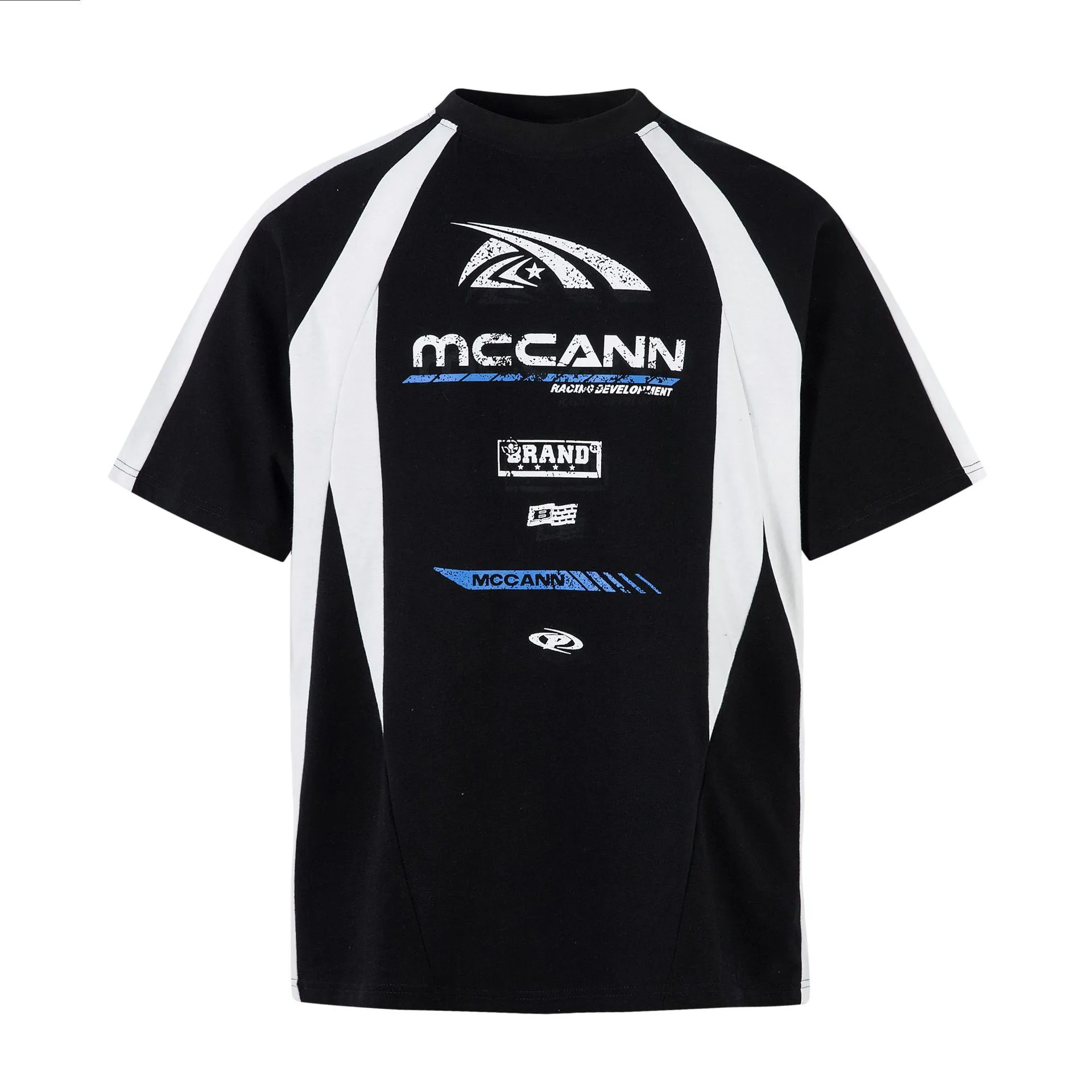 Jiayi Library Men's  Summer New American Jersey Sports Tee Locomotive Wind Coloring Stitching Short-sleeved T-shirt Men display picture 3