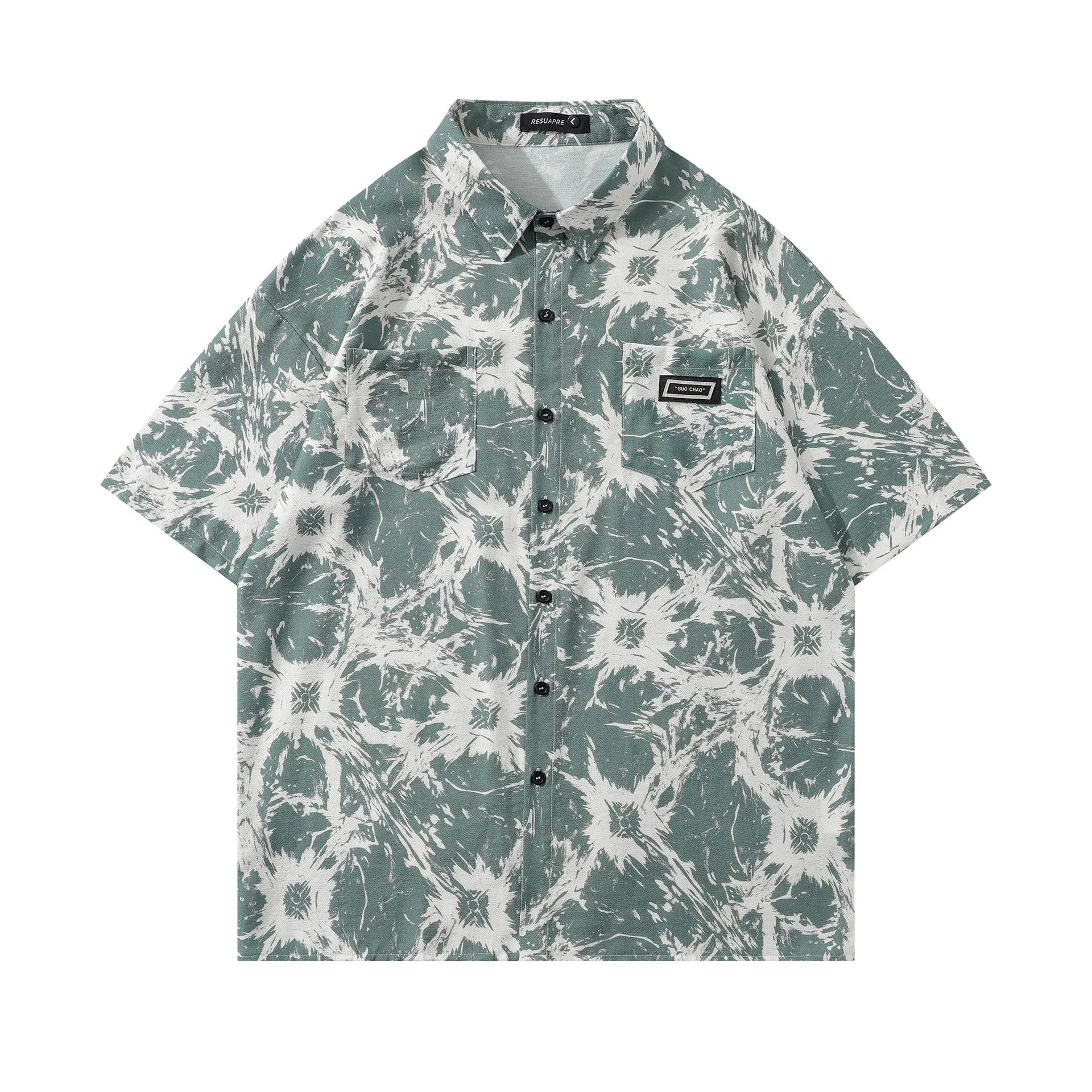 Jiayi Library Men's  New Style Retro Ethnic Style Creative Printed Short-sleeved Shirt Alien Style Antique Shirt display picture 2