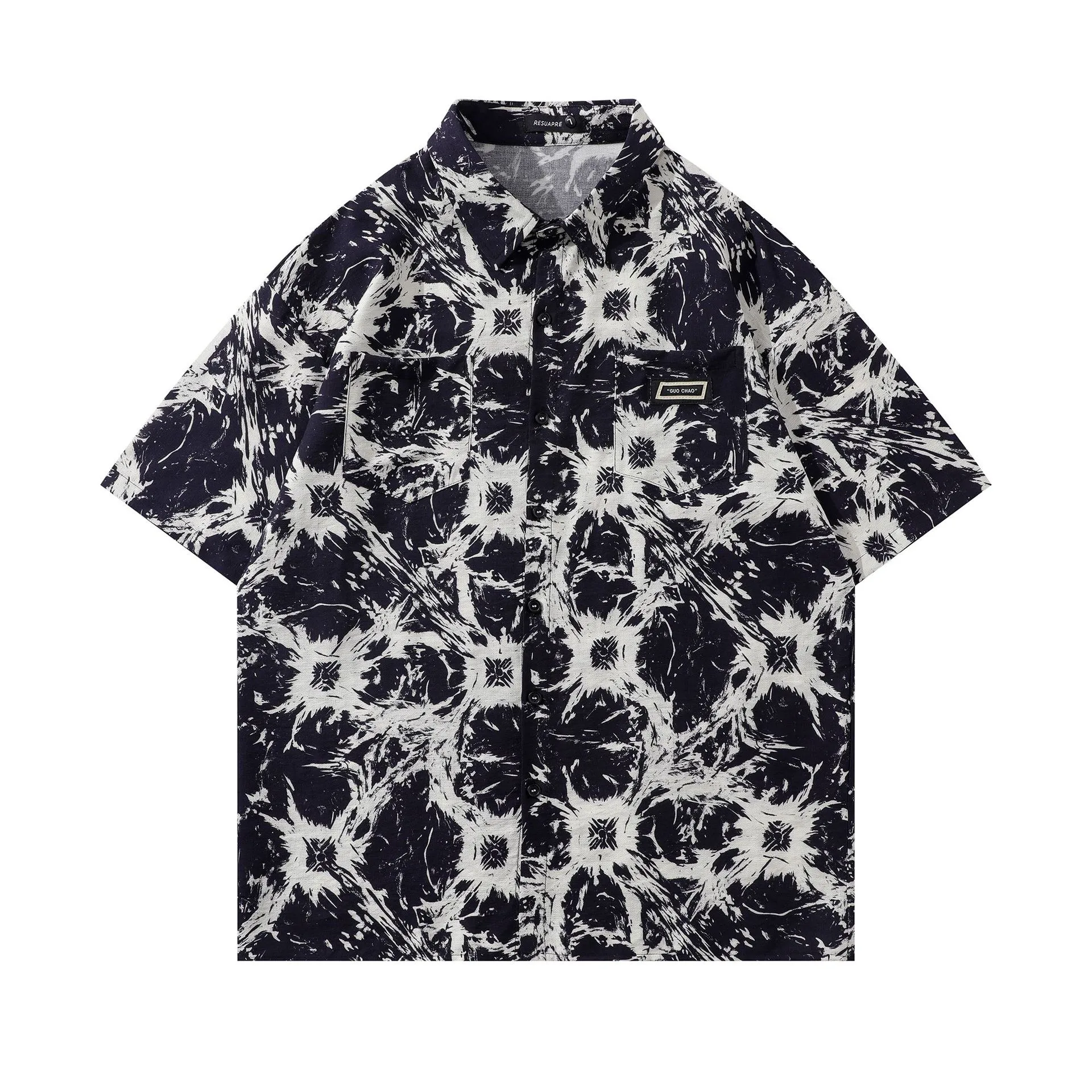 Jiayi Library Men's  New Style Retro Ethnic Style Creative Printed Short-sleeved Shirt Alien Style Antique Shirt display picture 4