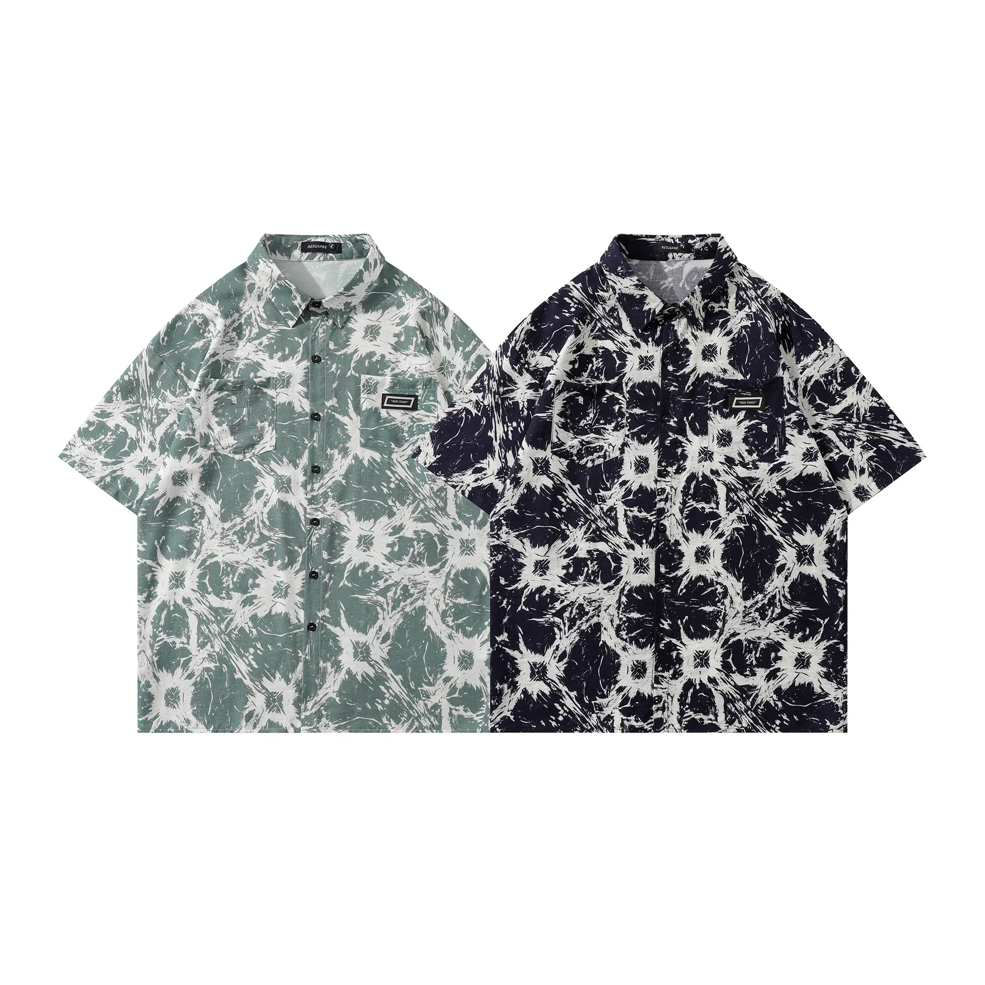Jiayi Library Men's  New Style Retro Ethnic Style Creative Printed Short-sleeved Shirt Alien Style Antique Shirt display picture 1