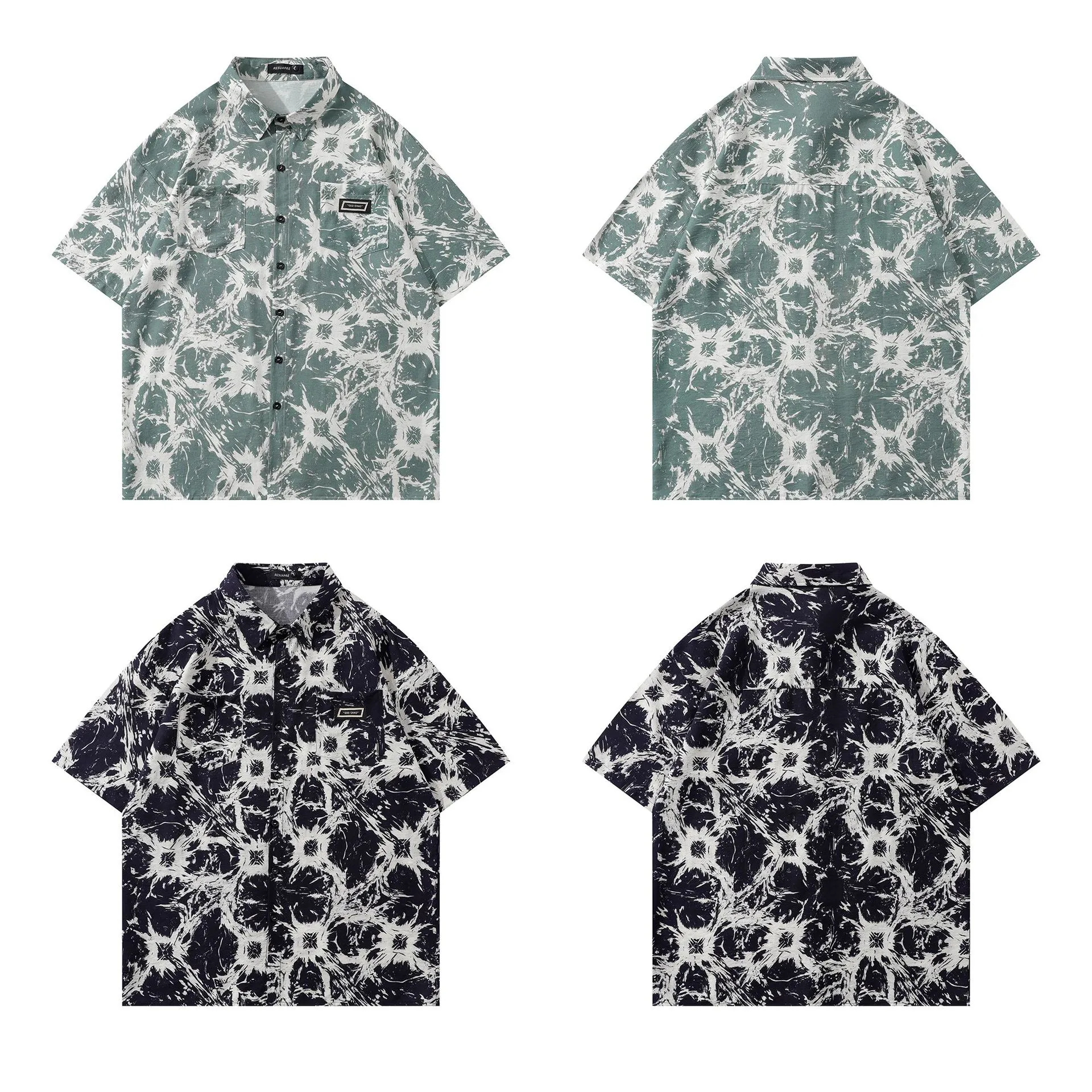 Jiayi Library Men's  New Style Retro Ethnic Style Creative Printed Short-sleeved Shirt Alien Style Antique Shirt display picture 6