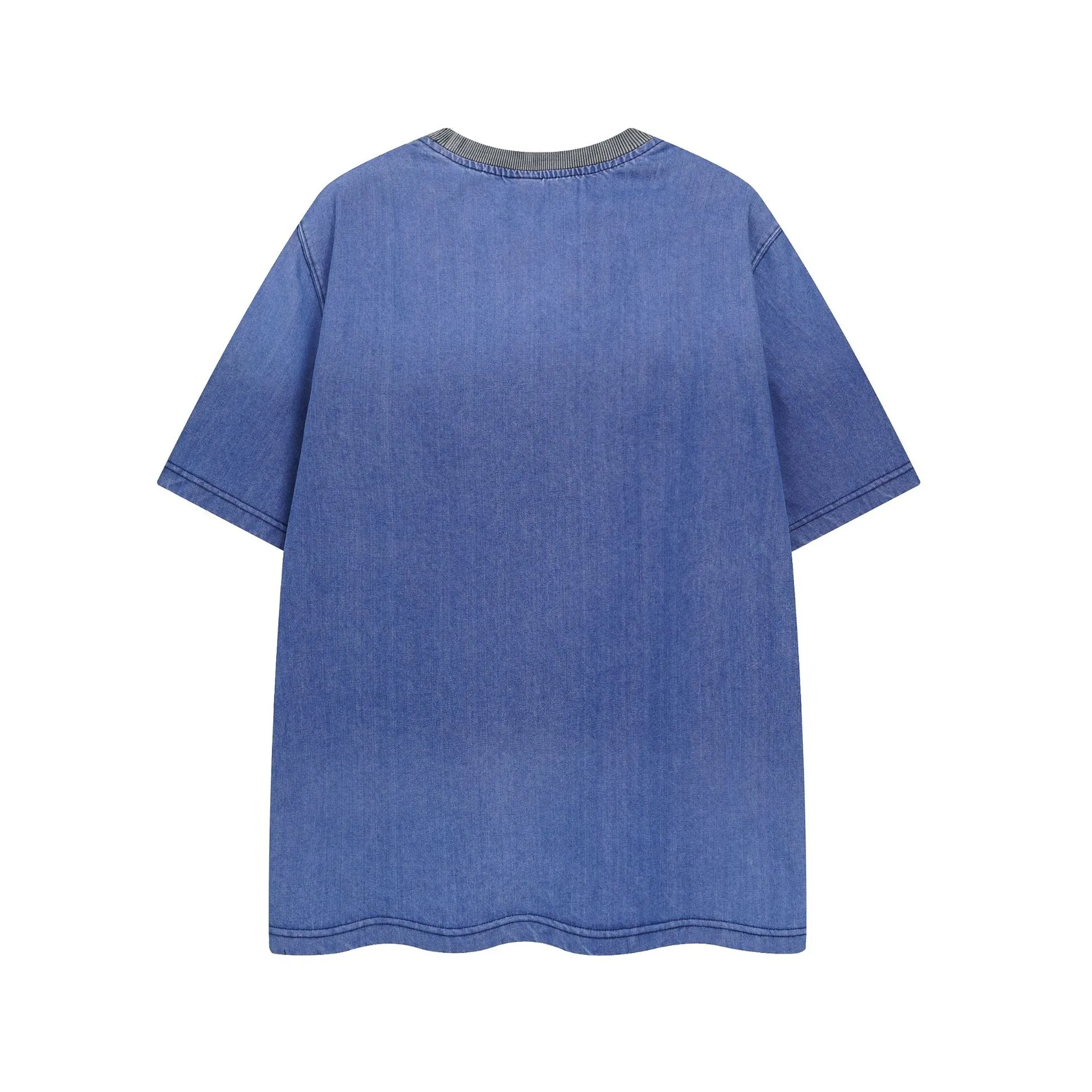 Jiayiku Fashion Brand  Summer New American Retro Patch Embroidery Gradient Color Washed Denim T-shirt Short Sleeve display picture 6