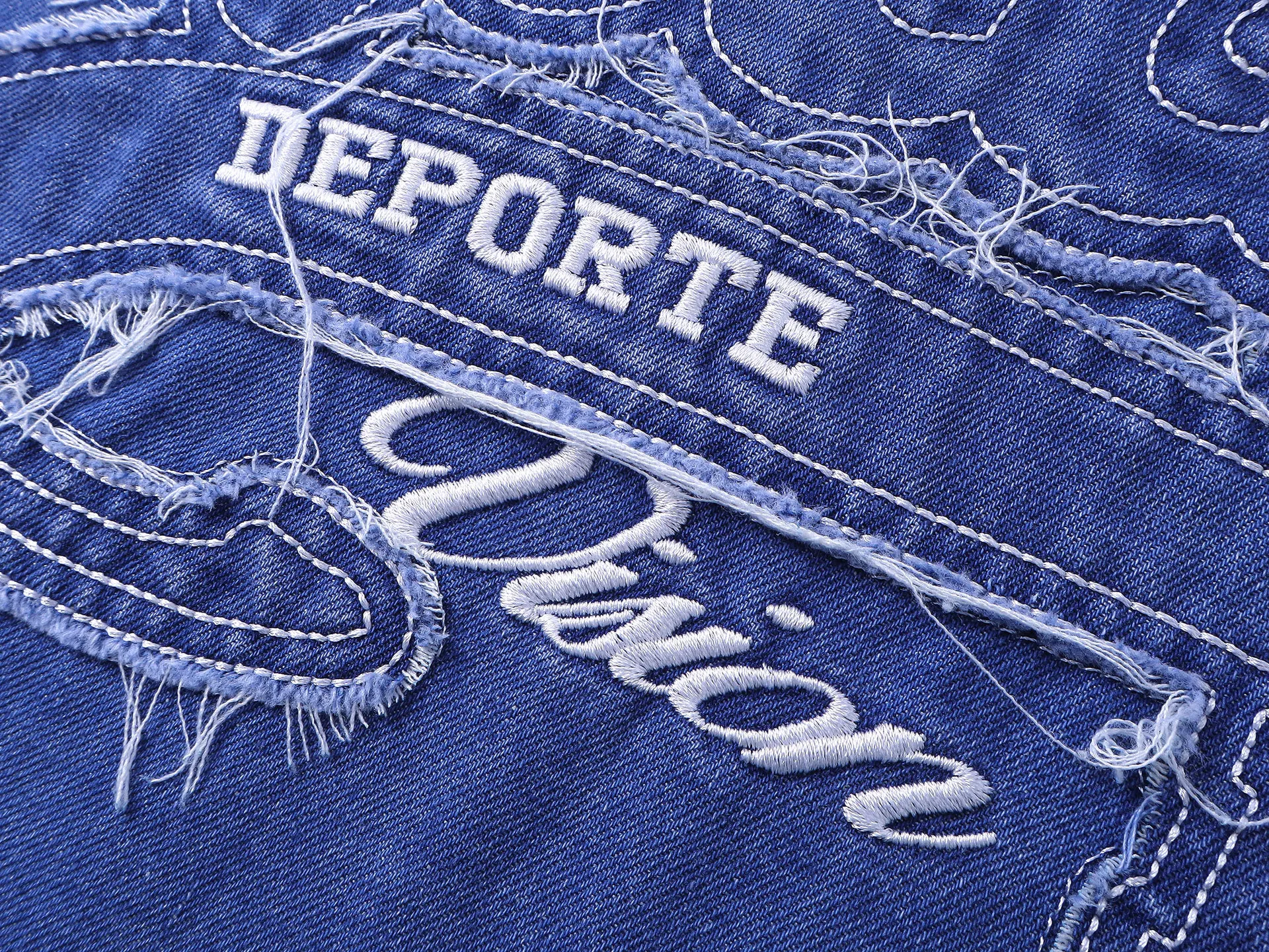 Jiayiku Fashion Brand  Summer New American Retro Patch Embroidery Gradient Color Washed Denim T-shirt Short Sleeve display picture 18