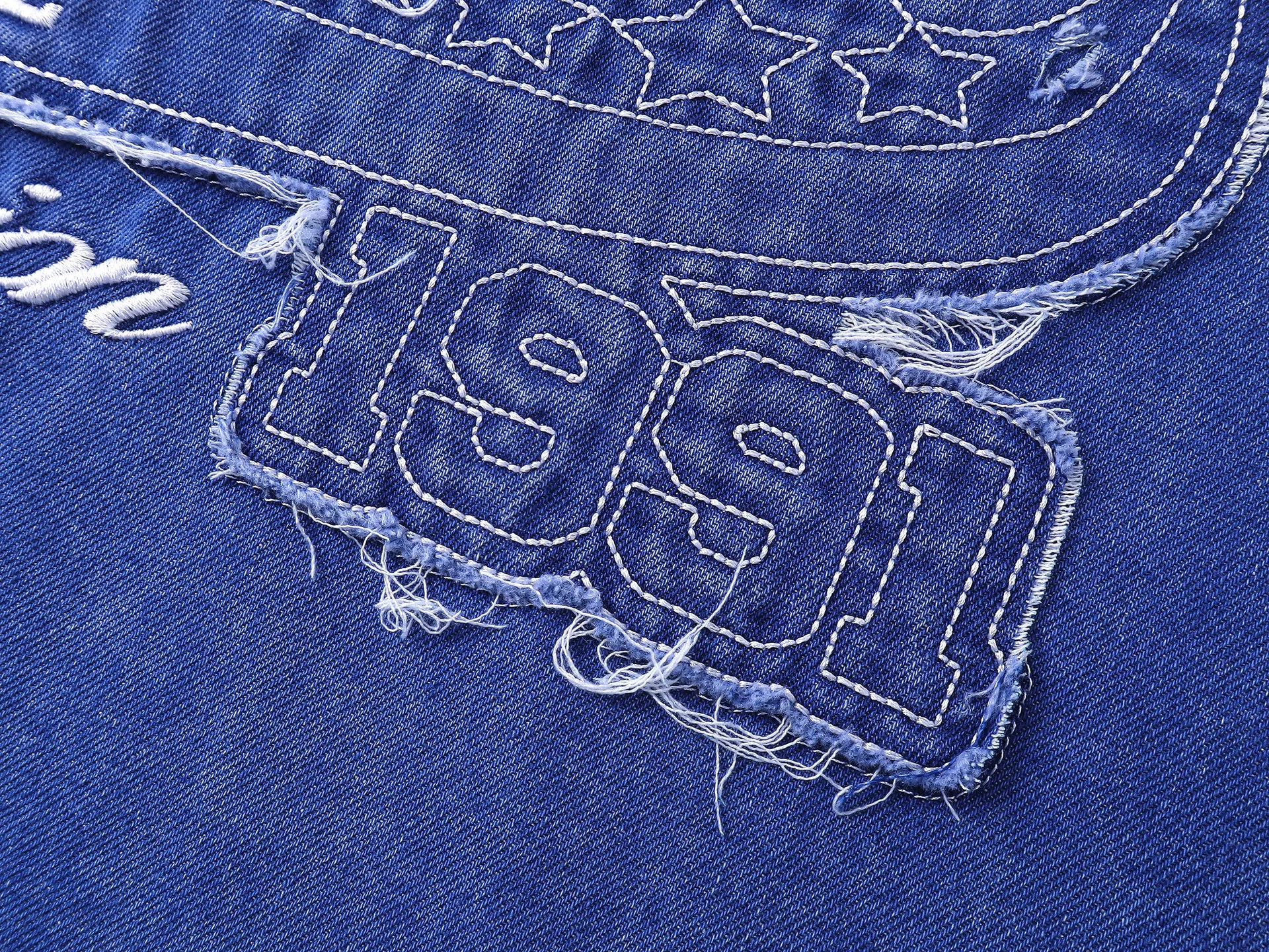 Jiayiku Fashion Brand  Summer New American Retro Patch Embroidery Gradient Color Washed Denim T-shirt Short Sleeve display picture 20