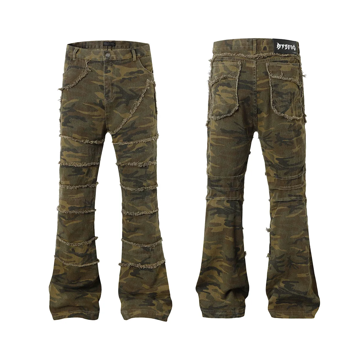 Jiayiku Chao Brand   High Street Vibe Camouflage Rough Wash Jeans display picture 2
