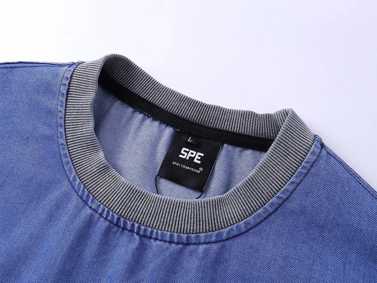 Jiayiku Fashion Brand  Summer New American Retro Patch Embroidery Gradient Color Washed Denim T-shirt Short Sleeve display picture 24