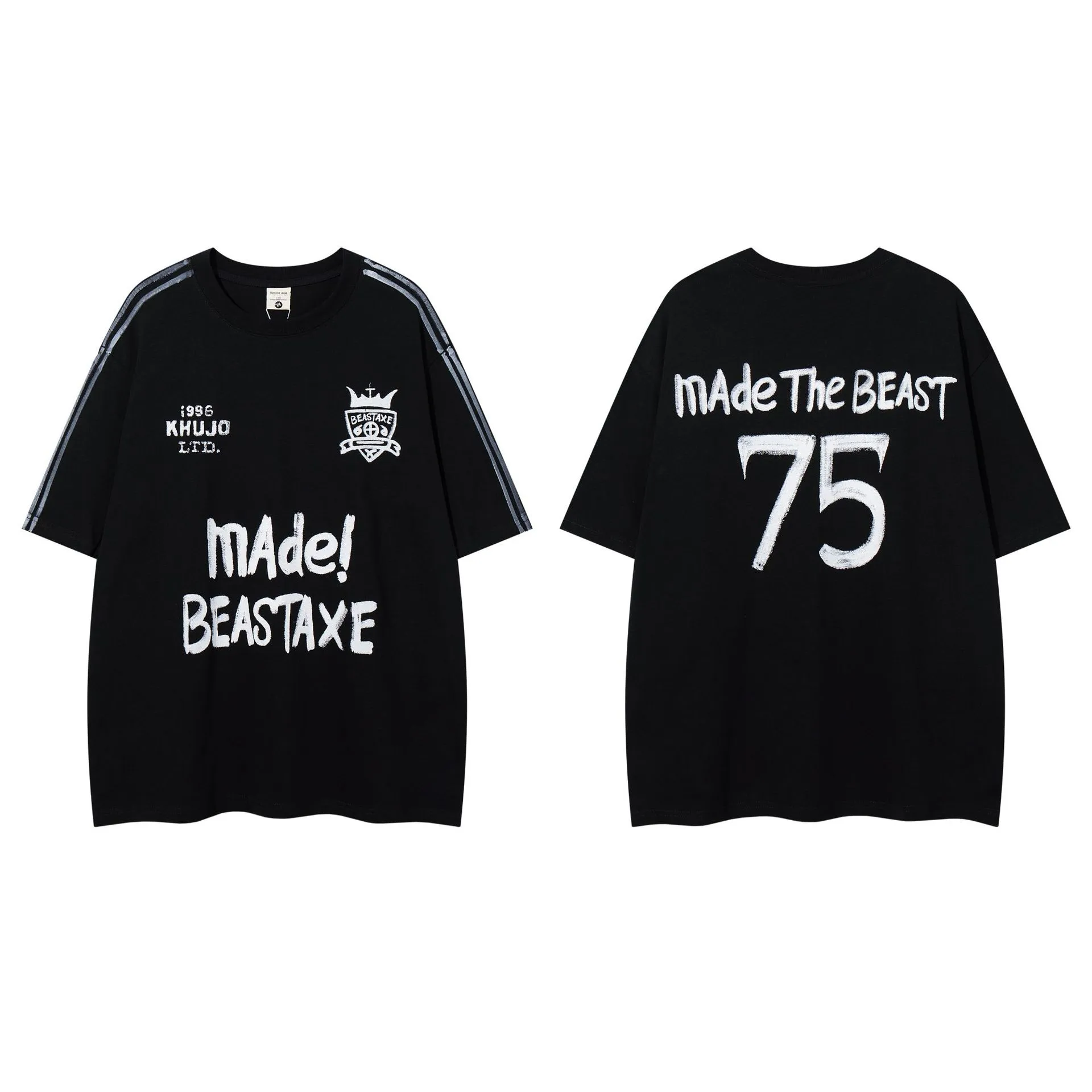 Jiayiku Men's  Summer New American Retro Trendy Brand Tee T-shirt Graffiti Print Short-sleeved T-shirt For Men display picture 9