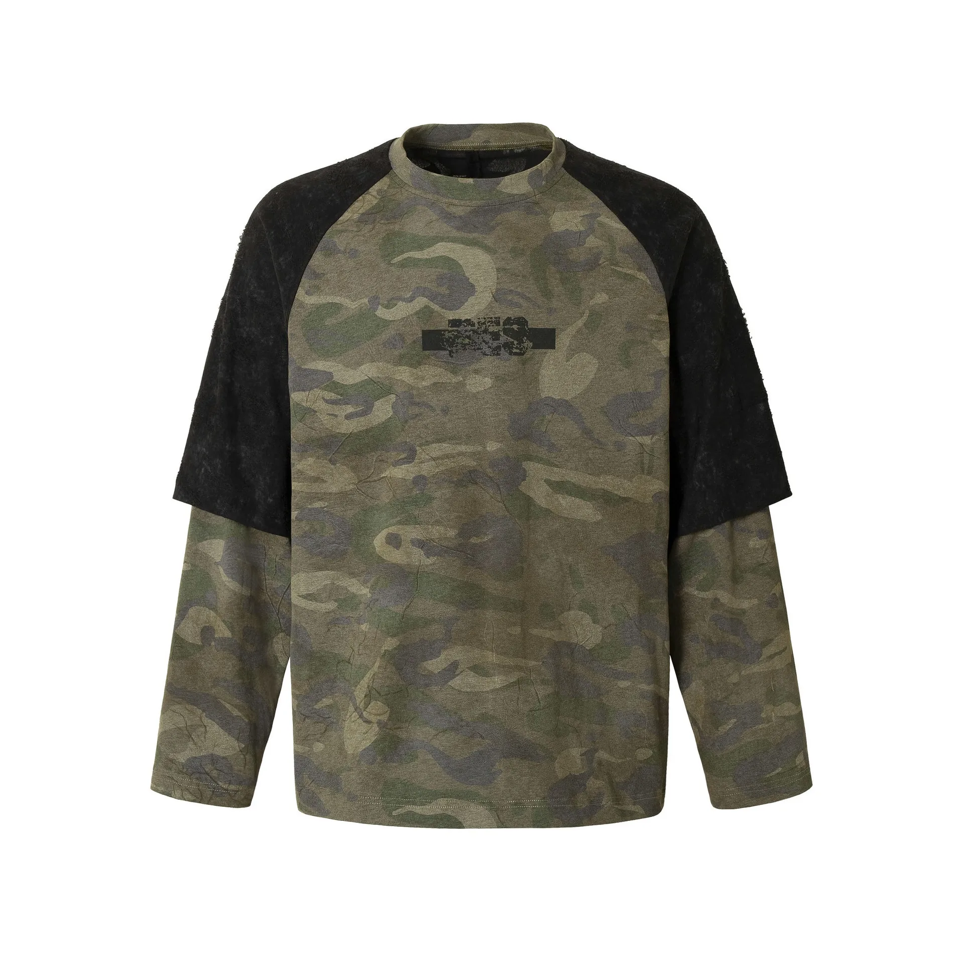 Jiayiku Fashion Brand  New American Street Fashion Brand Camouflage Tee Fake Two-piece Lace Stitching T-shirt Pullover display picture 24
