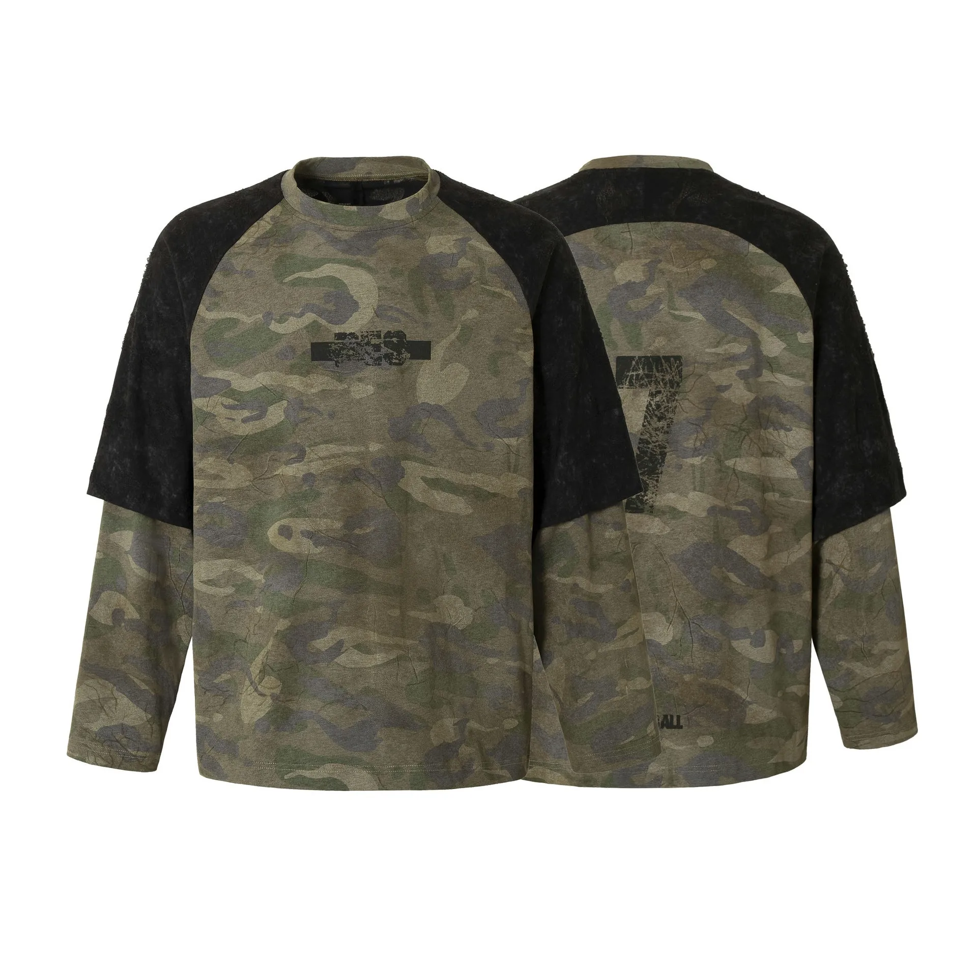 Jiayiku Fashion Brand  New American Street Fashion Brand Camouflage Tee Fake Two-piece Lace Stitching T-shirt Pullover display picture 2