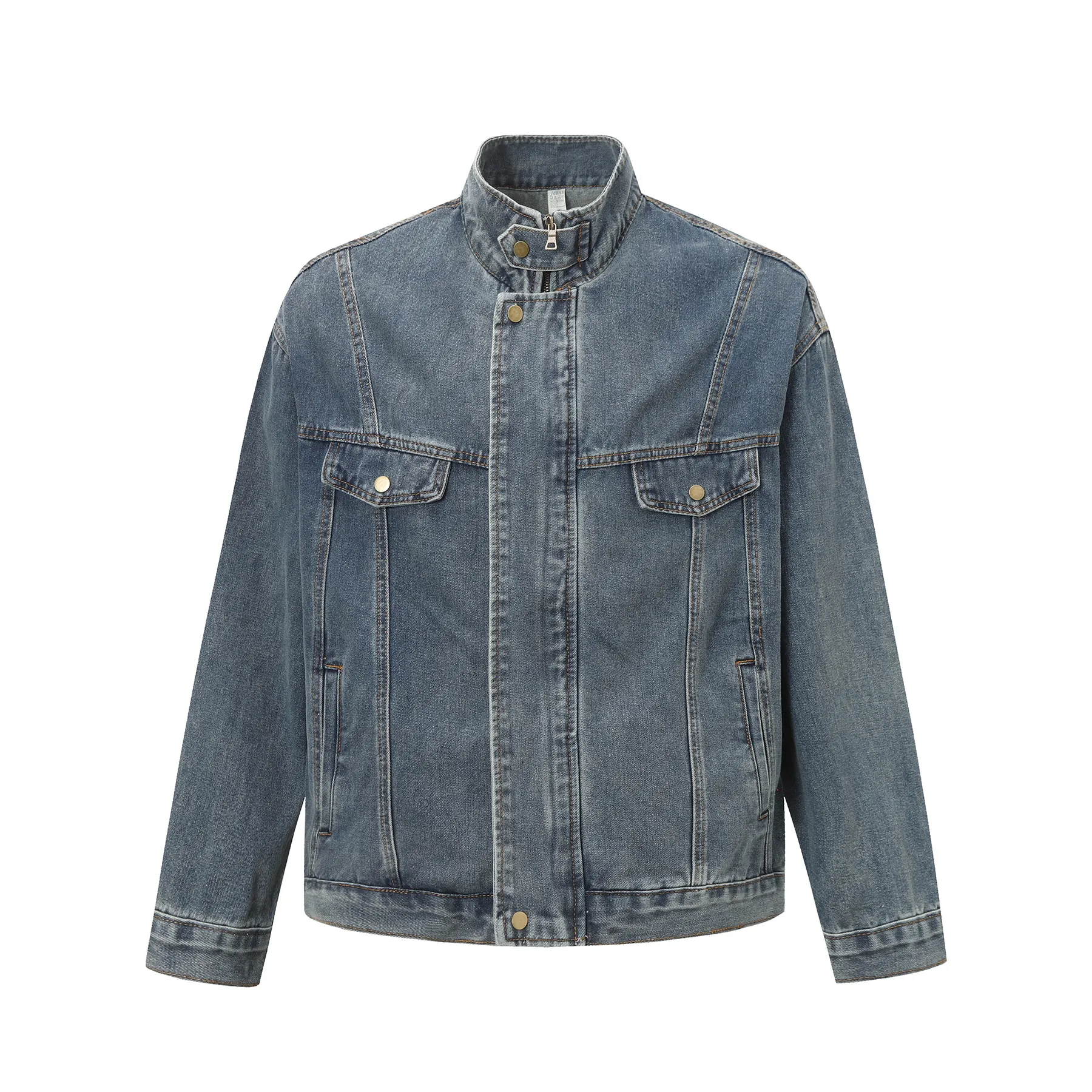 Jiayi Library Men's  Spring New American Retro Heavy Washing Water Fixation Denim Jacket Collar Jacket Men's display picture 3