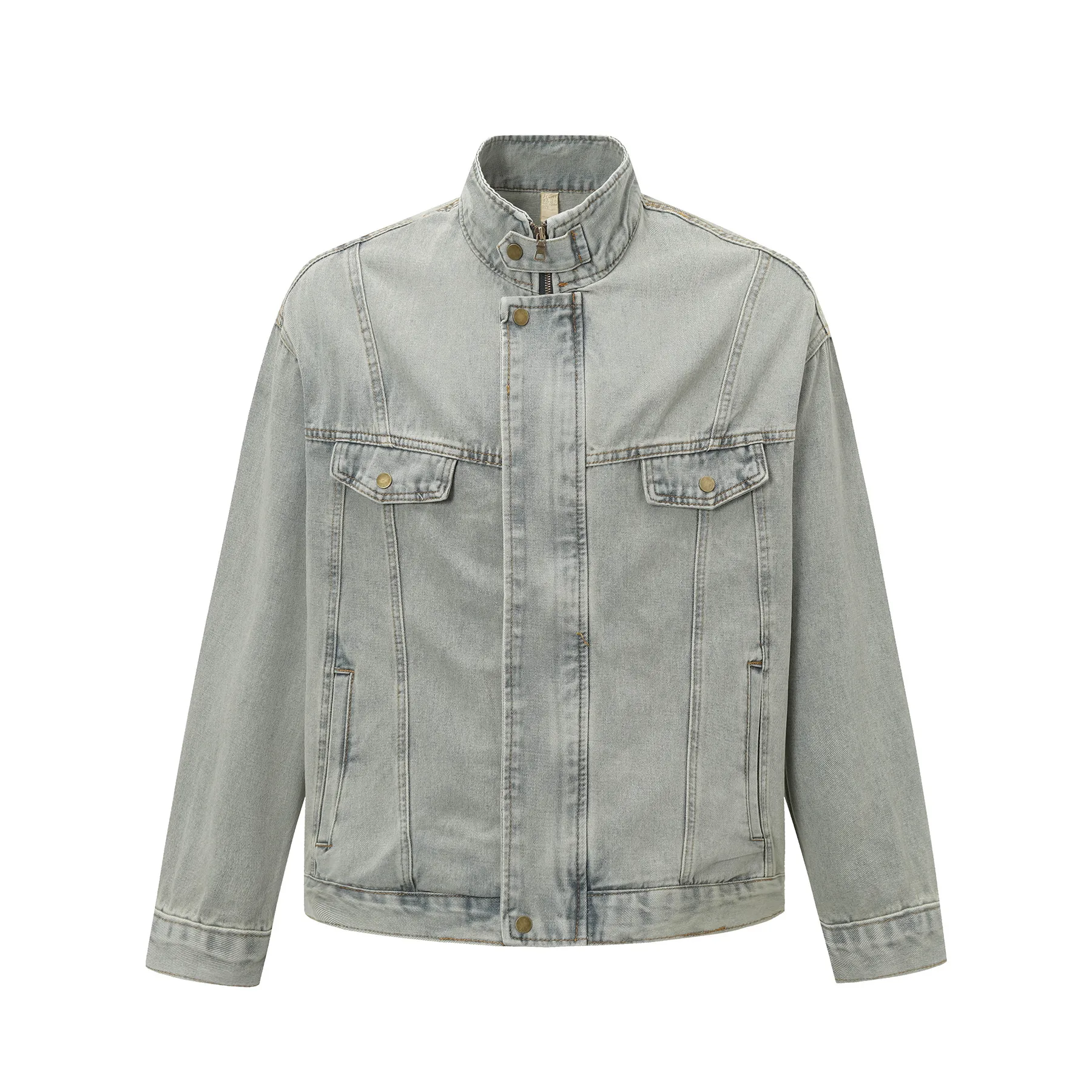 Jiayi Library Men's  Spring New American Retro Heavy Washing Water Fixation Denim Jacket Collar Jacket Men's display picture 5